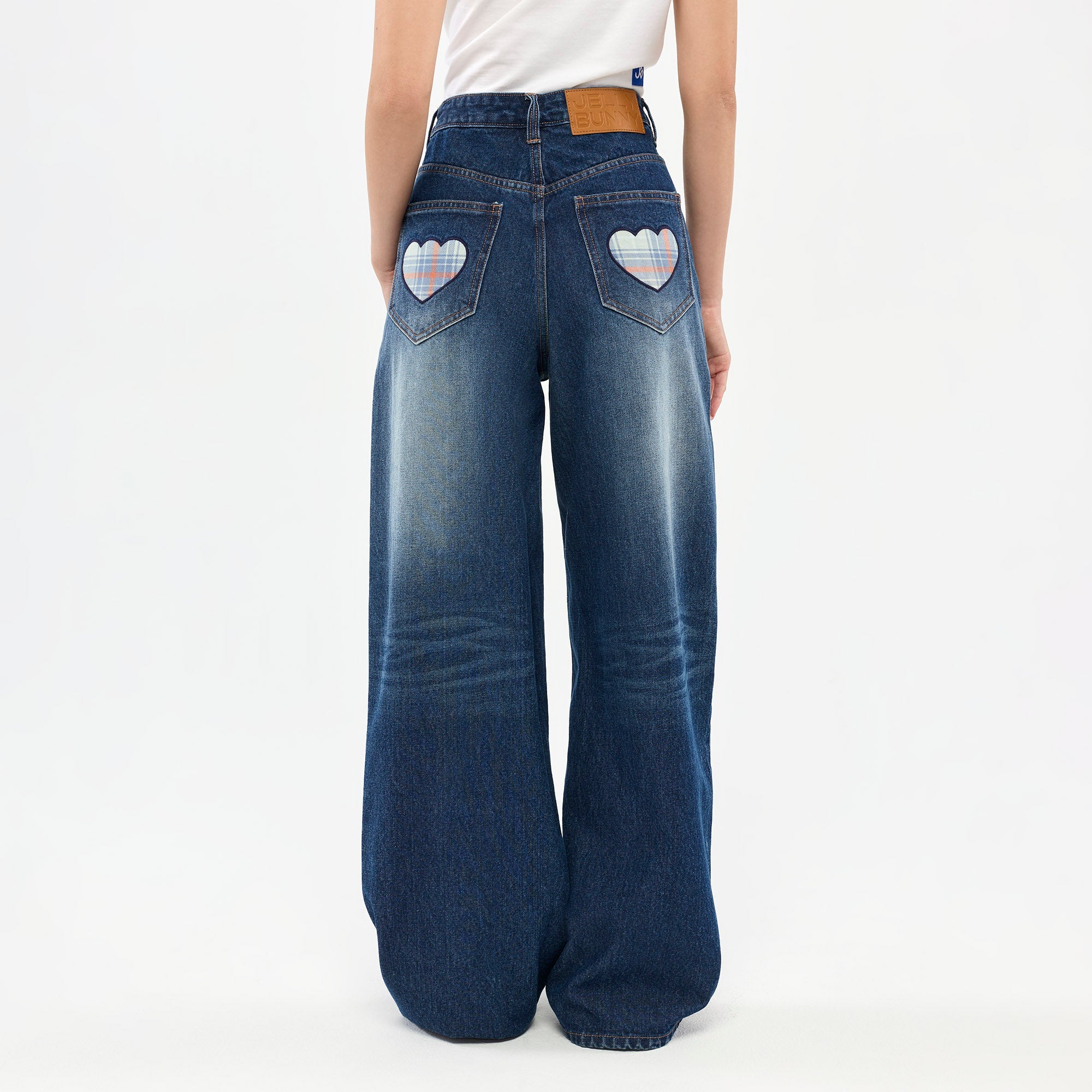 Logo Embroidered Wide-Leg Jeans Blue