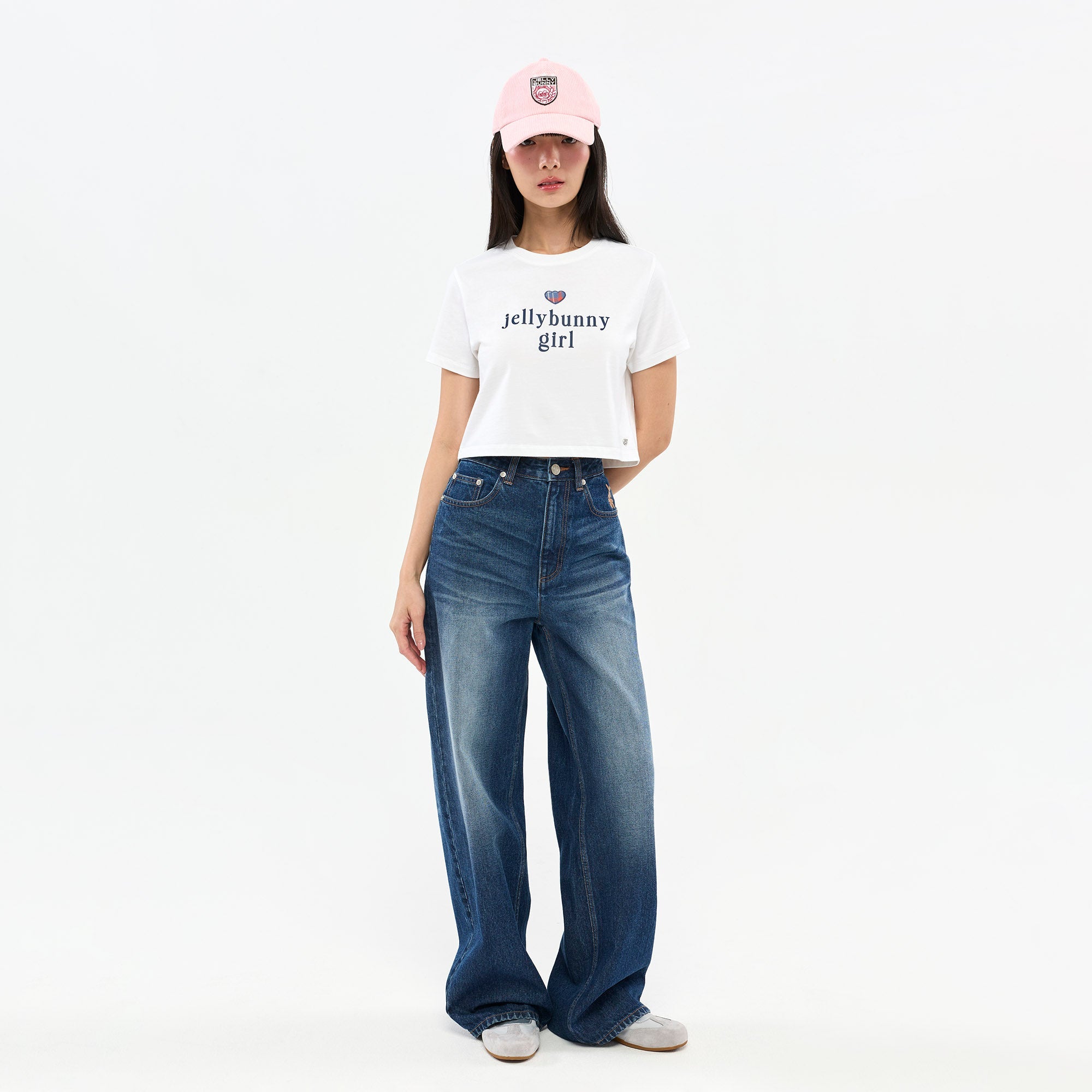 Logo Embroidered Wide-Leg Jeans Blue