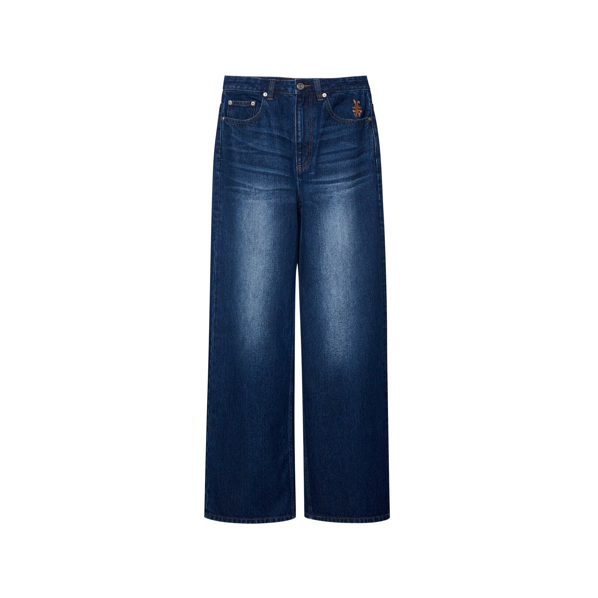 Logo Embroidered Wide-Leg Jeans Blue