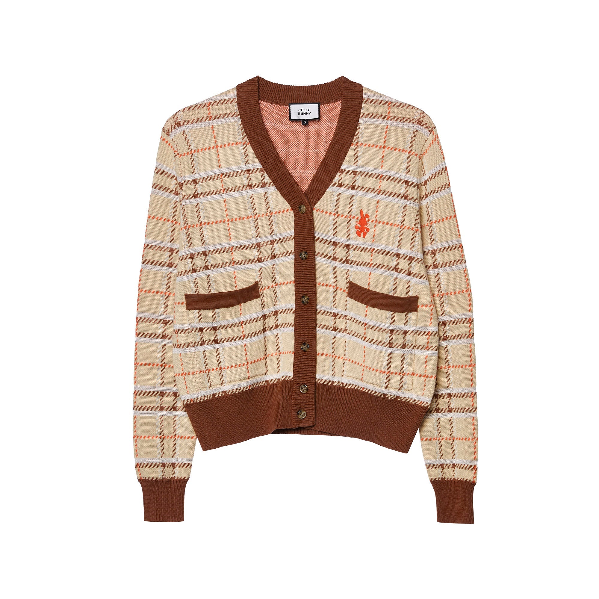 Embroidered Plaid Cardigan Brown