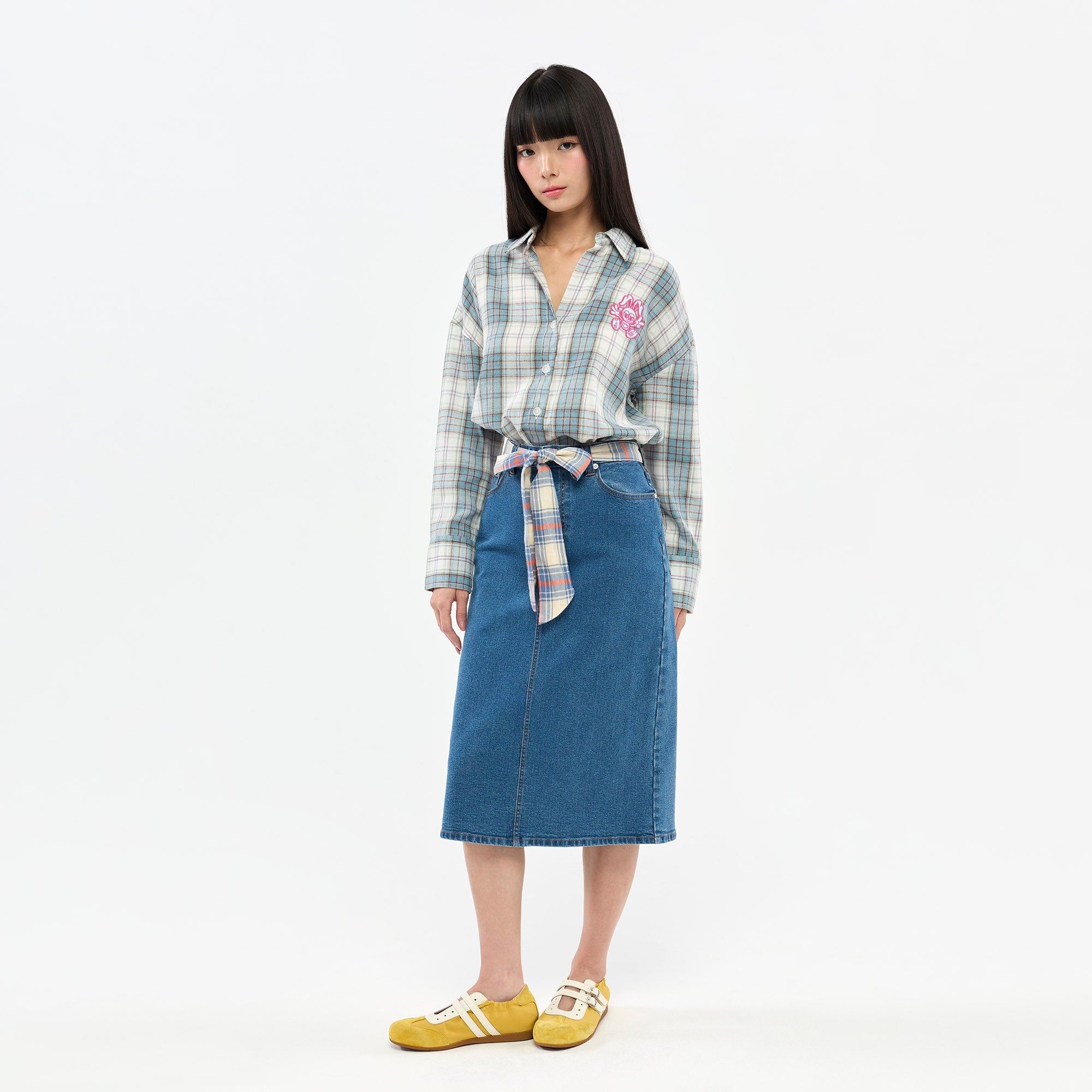 Plaid Embroidered Long Sleeve Shirt Check Multi