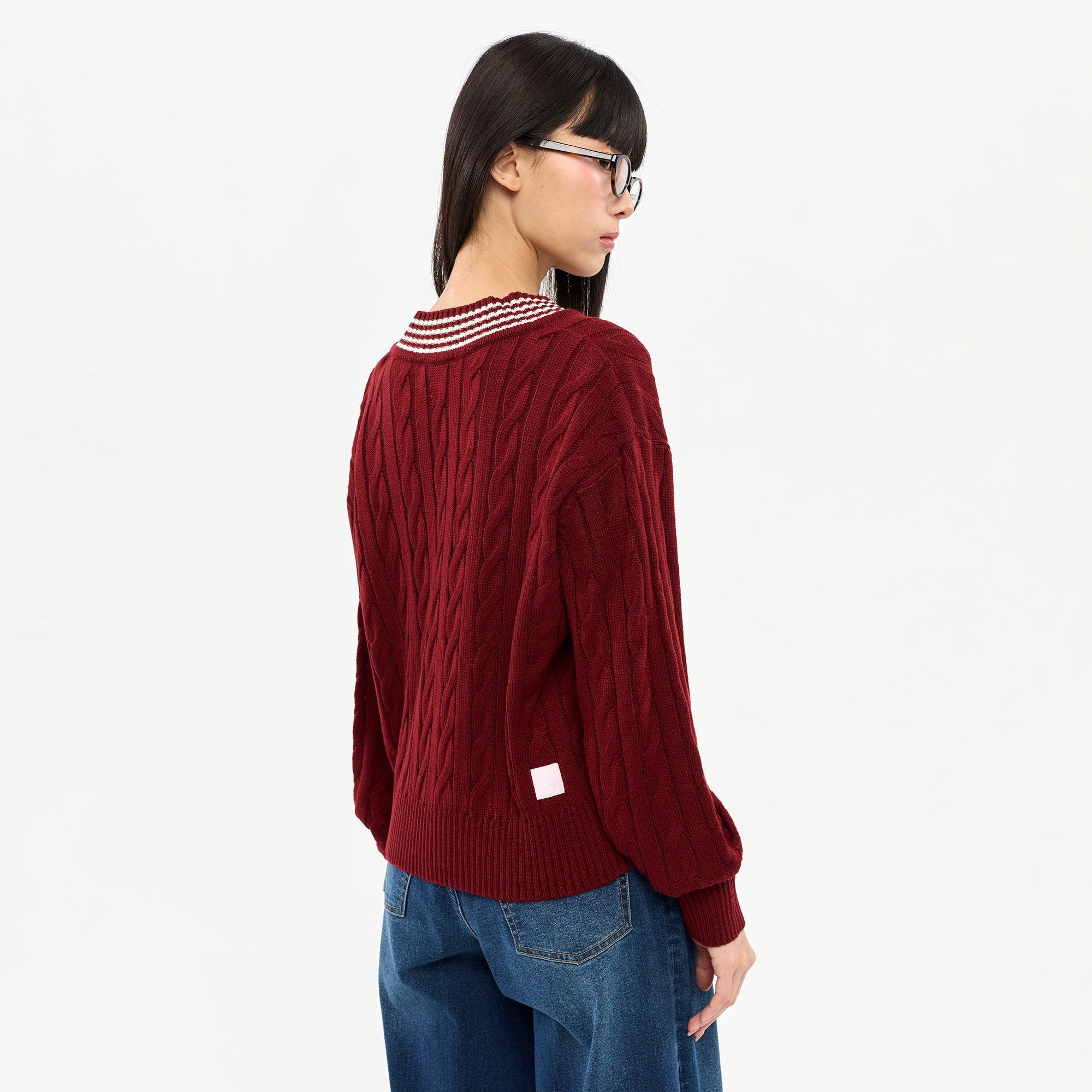 Logo Cable Knit Pullover Red