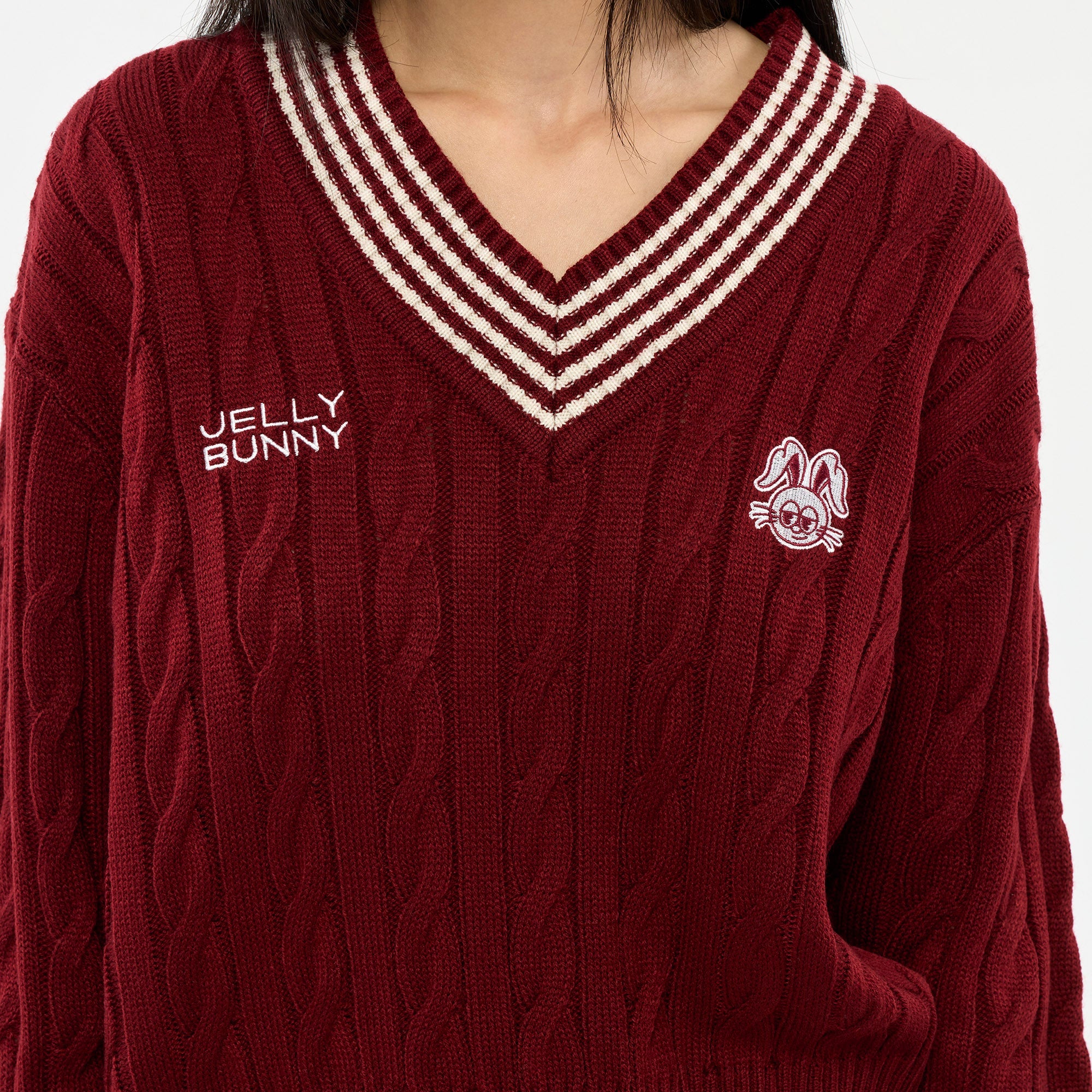 Logo Cable Knit Pullover Red