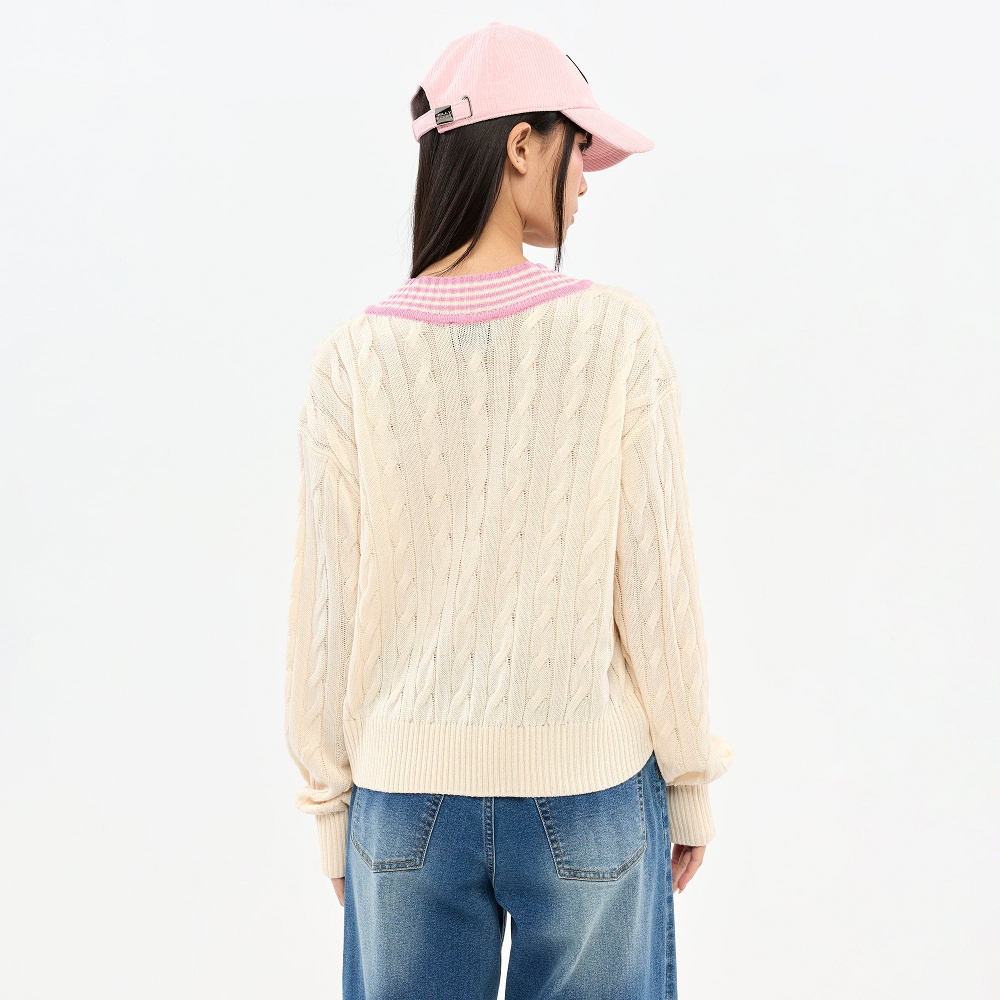 Logo Cable Knit Pullover Cream