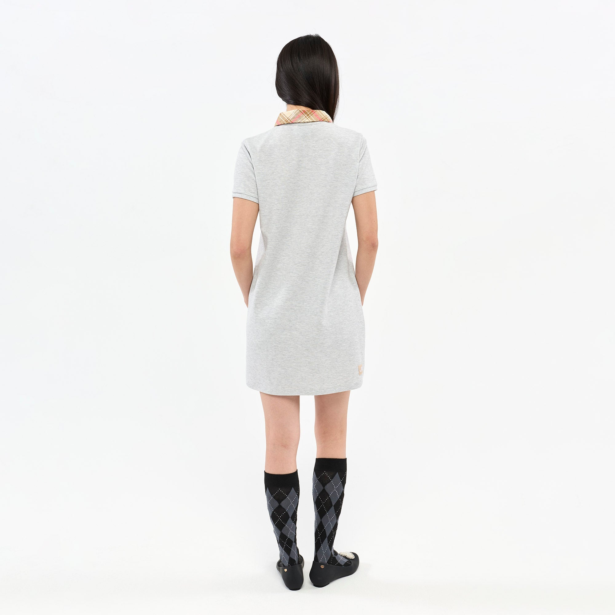 Plaid Collar Polo Dress Grey