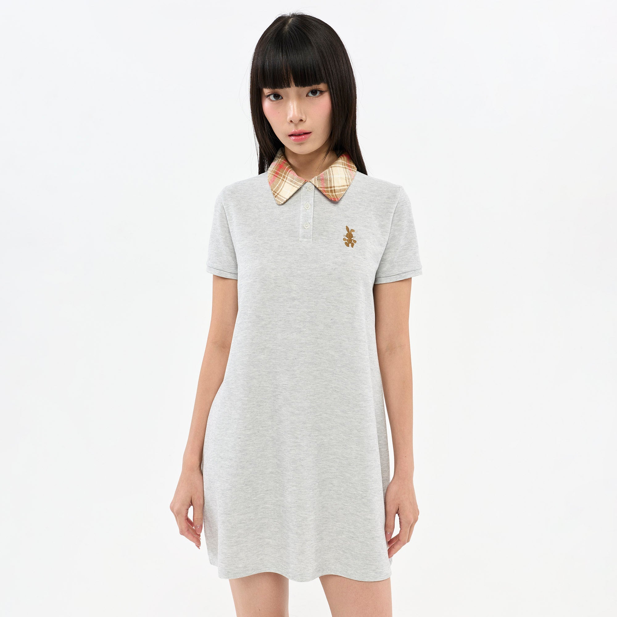Plaid Collar Polo Dress Grey