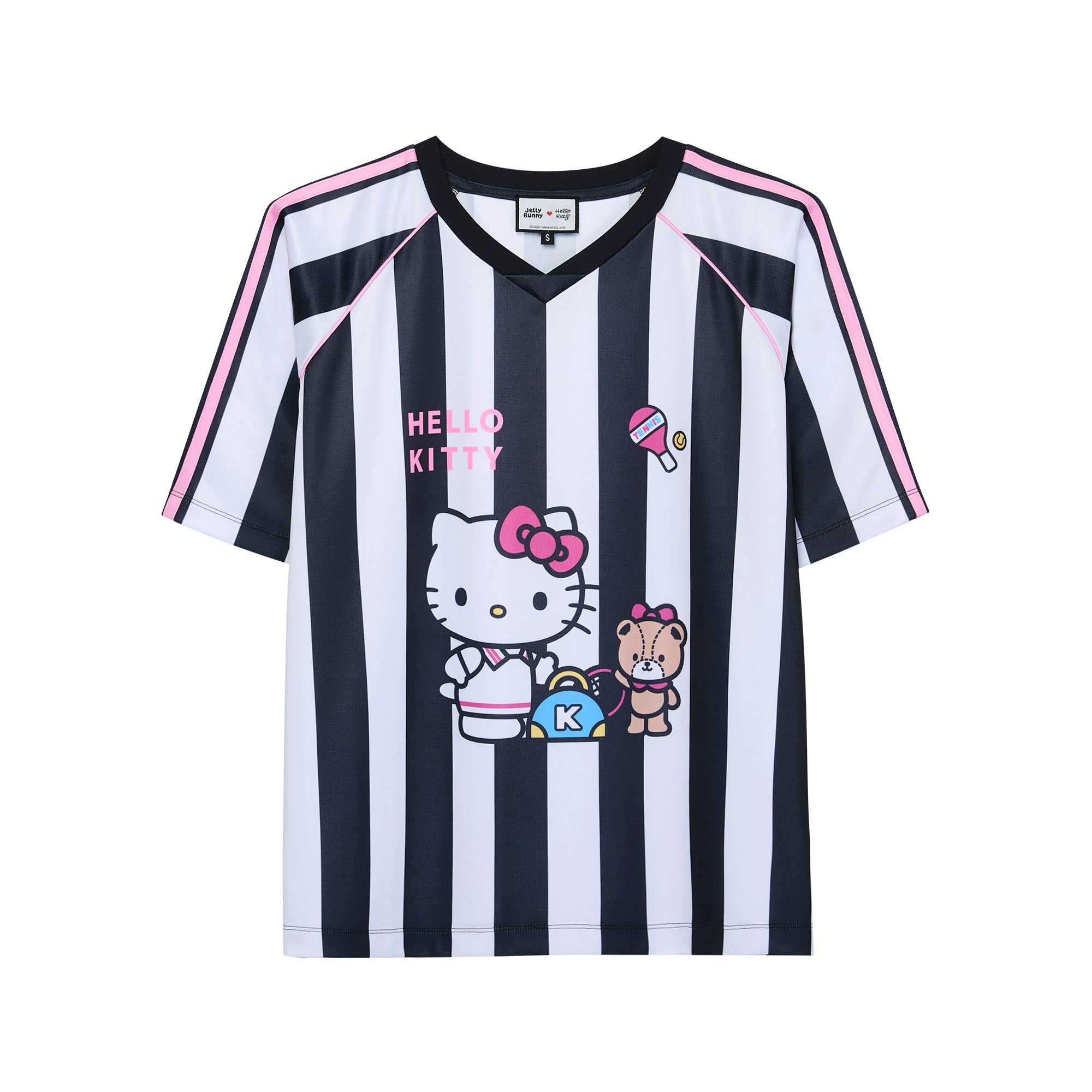 เสื้อยืดแขนสั้นลายทาง Hello Kitty Black