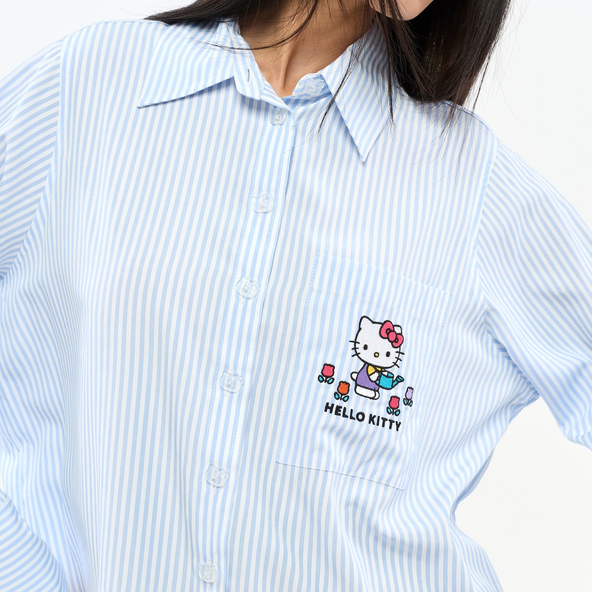 เสื้อเชิ้ตแขนยาวลายทาง Hello Kitty Blue