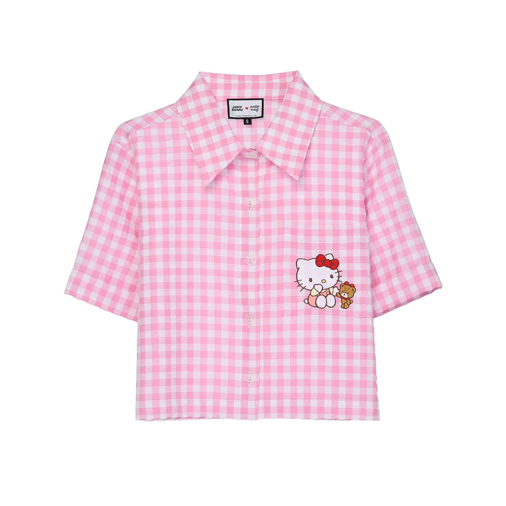 เสื้อเชิ้ตแขนสั้นลายตาราง Hello Kitty Check Pink