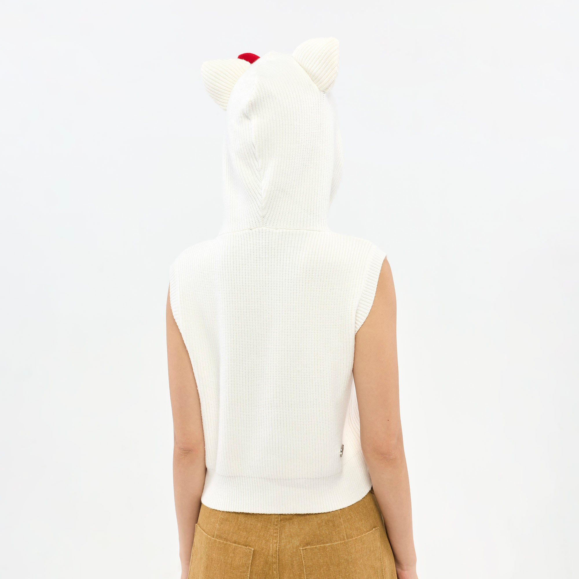 เสื้อกั๊กผ้าถักมีฮู้ด Hello Kitty White