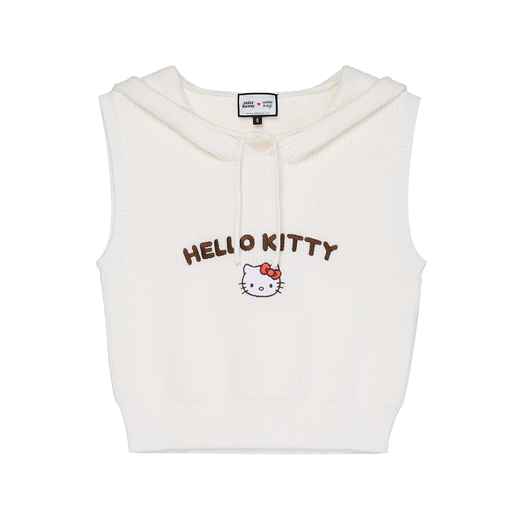 เสื้อกั๊กผ้าถักมีฮู้ด Hello Kitty White