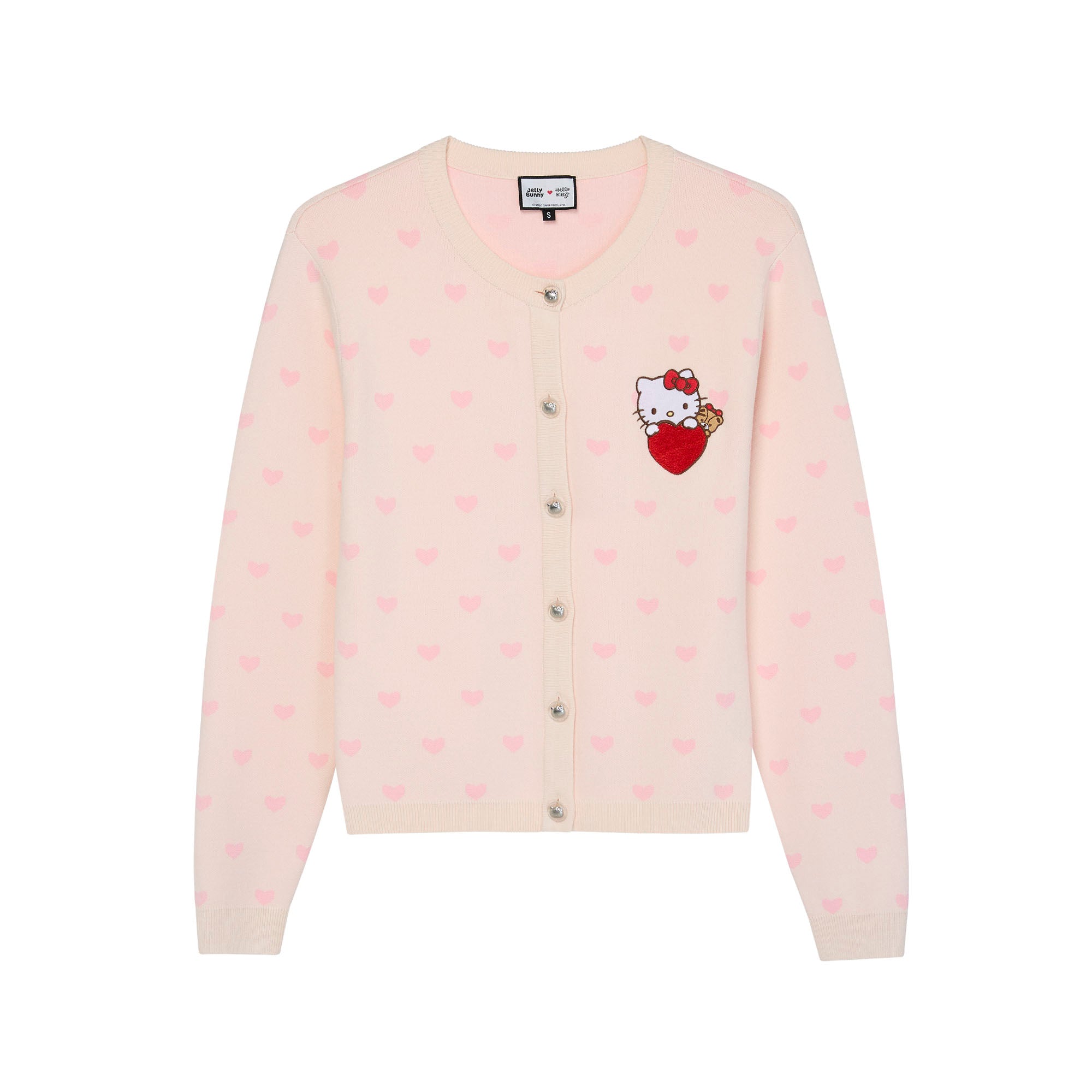 เสื้อคาร์ดิแกนผ้าถักลายหัวใจ Hello Kitty Pink
