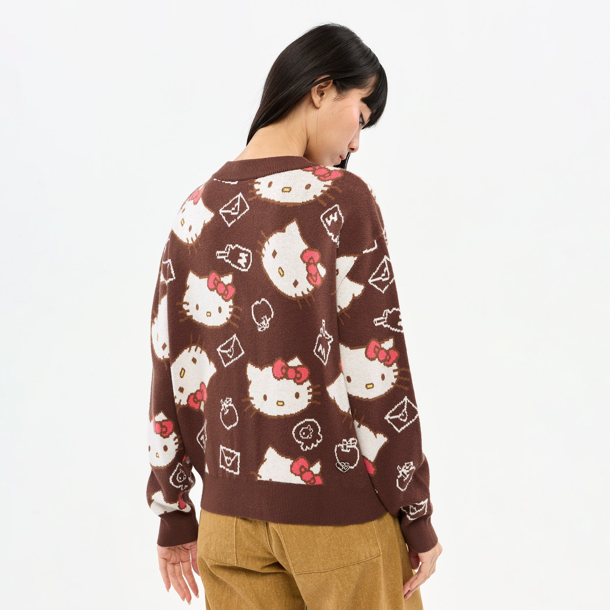 เสื้อคาร์ดิแกนผ้าถักลาย Hello Kitty Brown