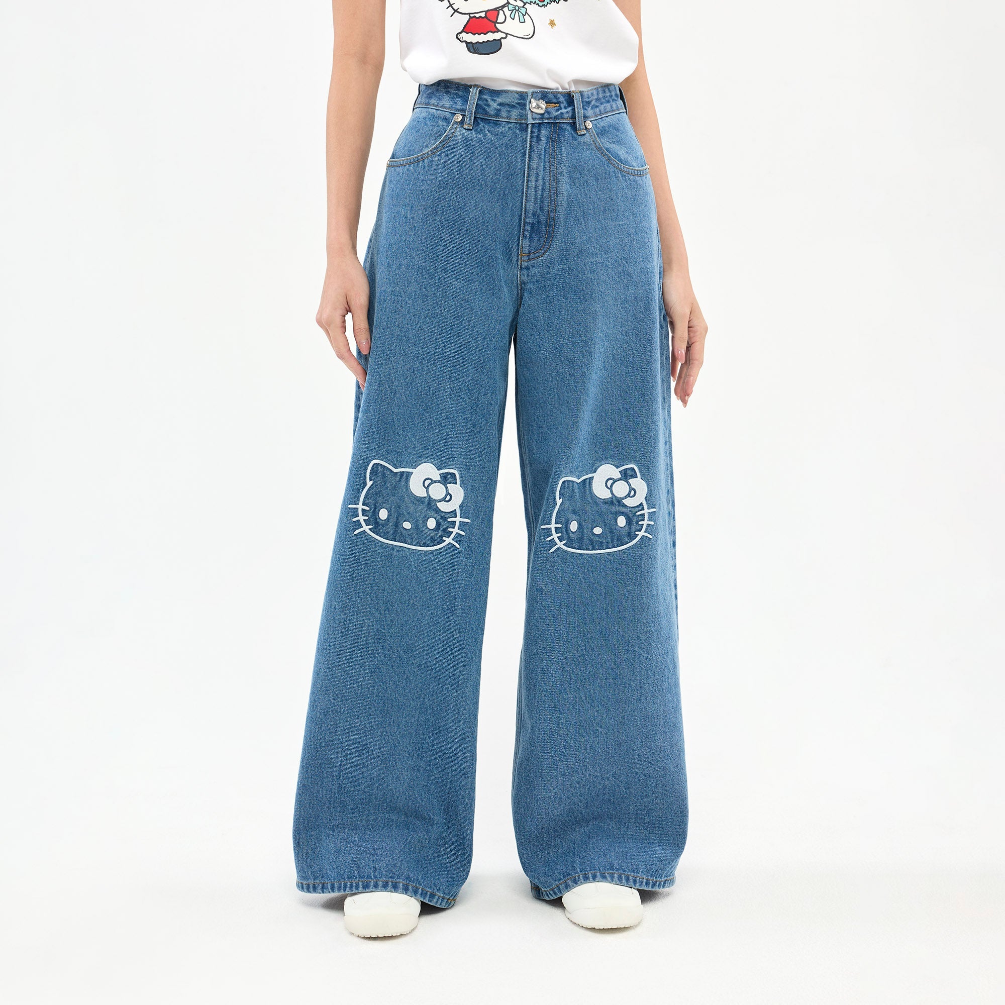 กางเกงยีนส์ขากว้าง Hello Kitty Blue