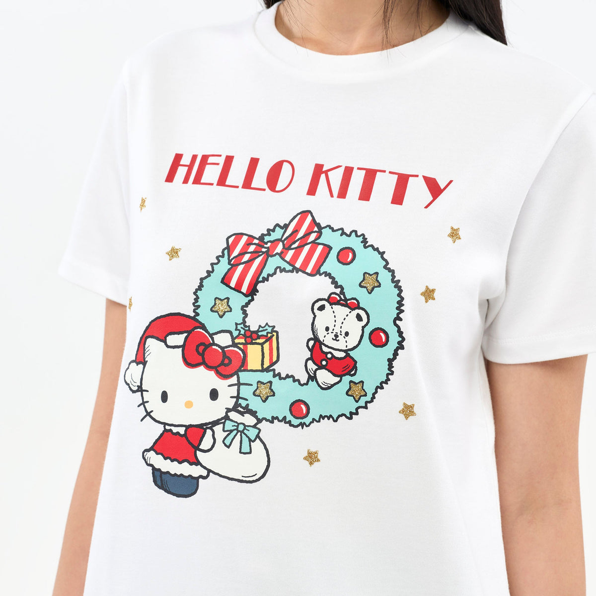 [ JB x Hello kitty ] เสื้อยืดแขนสั้นลาย Hello Kitty Christmas White