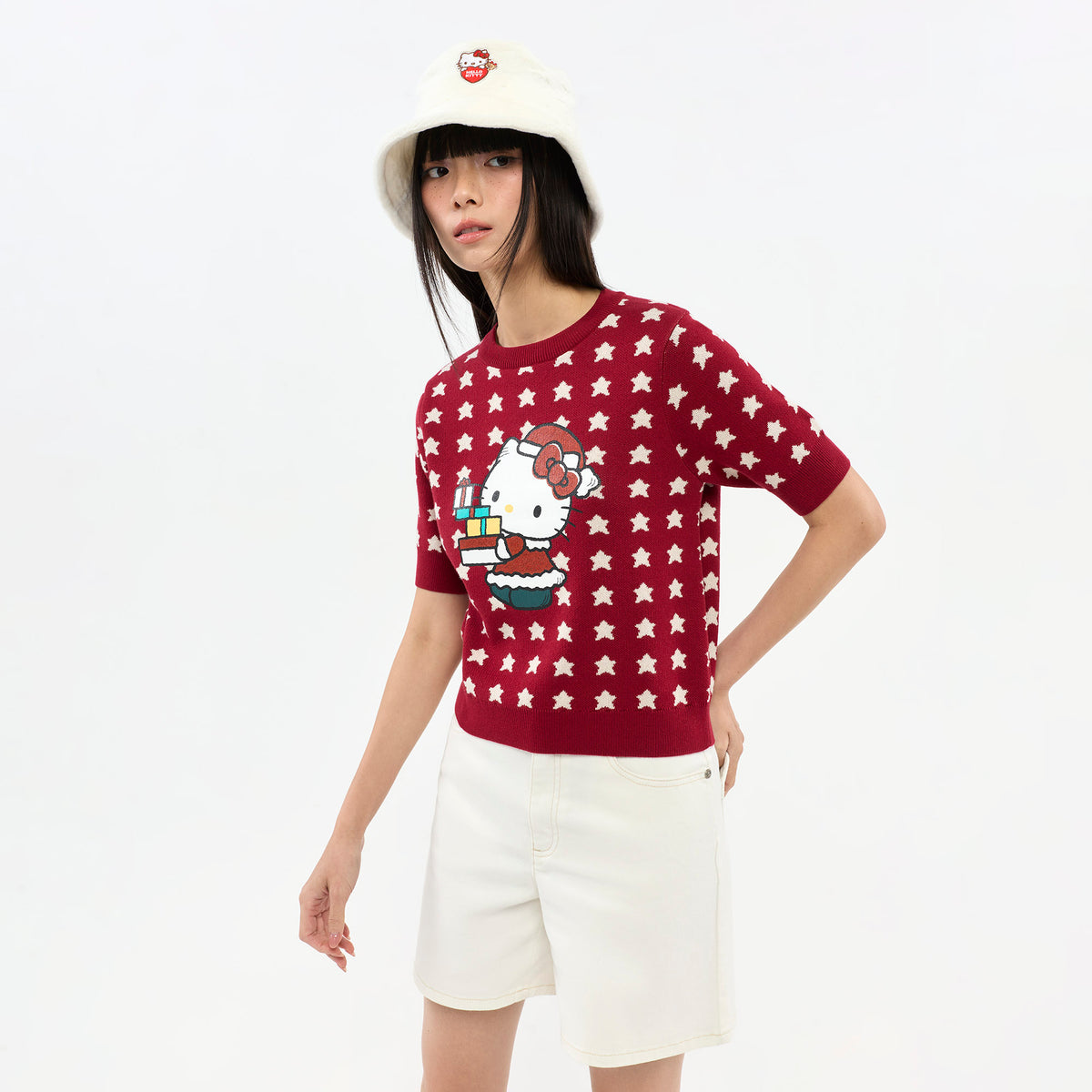 [ JB x Hello kitty ] เสื้อยืดแขนสั้นลาย Hello Kitty Christmas White