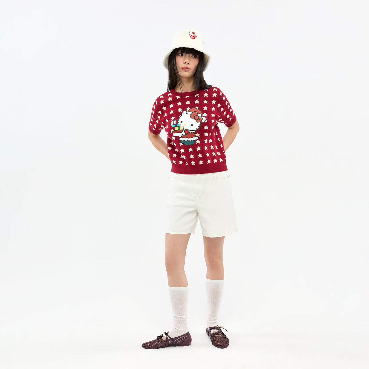 [ JB x Hello kitty ] เสื้อยืดแขนสั้นลาย Hello Kitty Christmas White