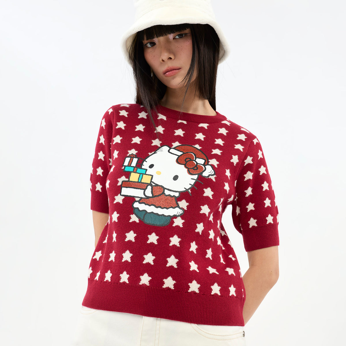 [ JB x Hello kitty ] เสื้อยืดแขนสั้นลาย Hello Kitty Christmas White