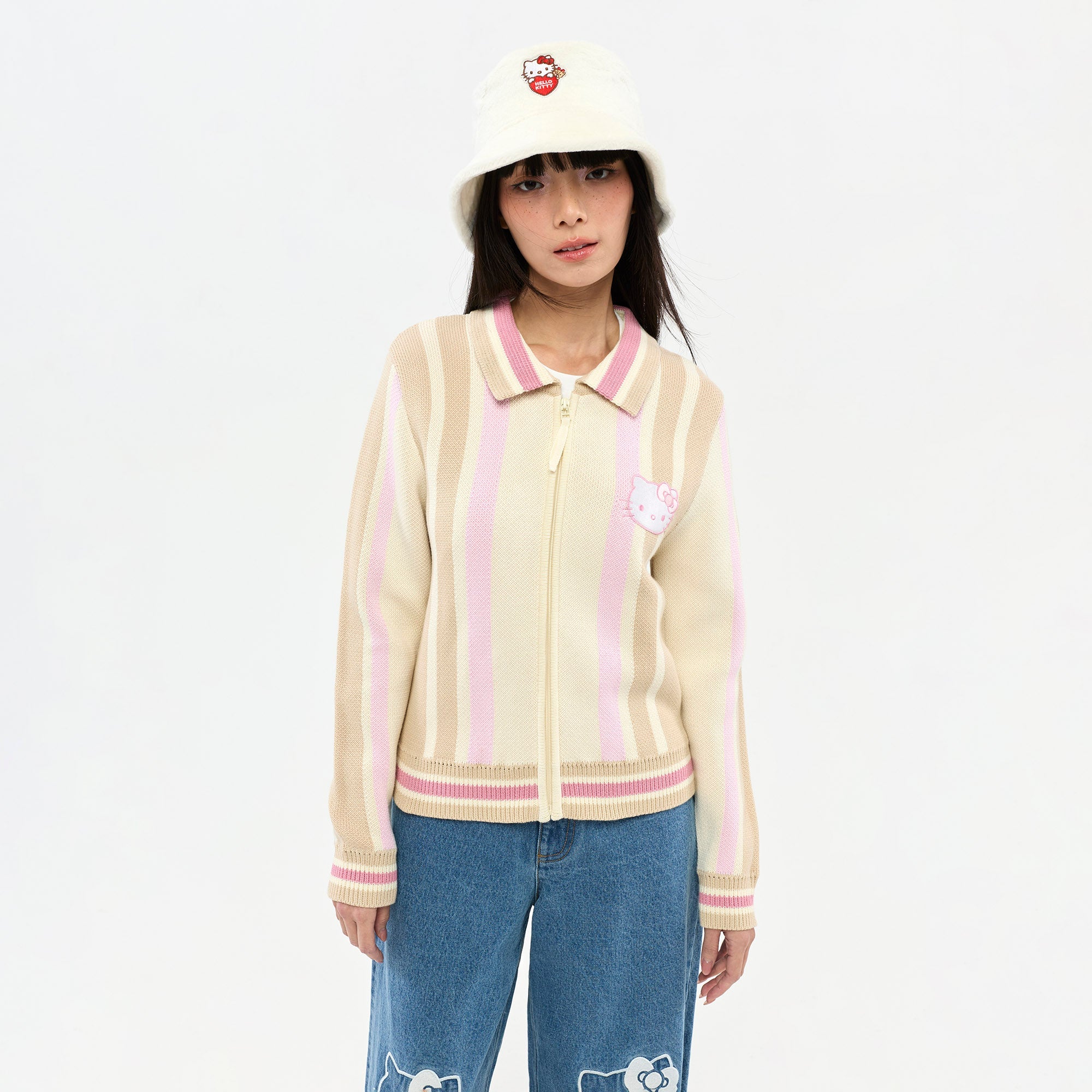 เสื้อแจ็กเก็ตผ้าถักลายทาง Hello Kitty Multi Color