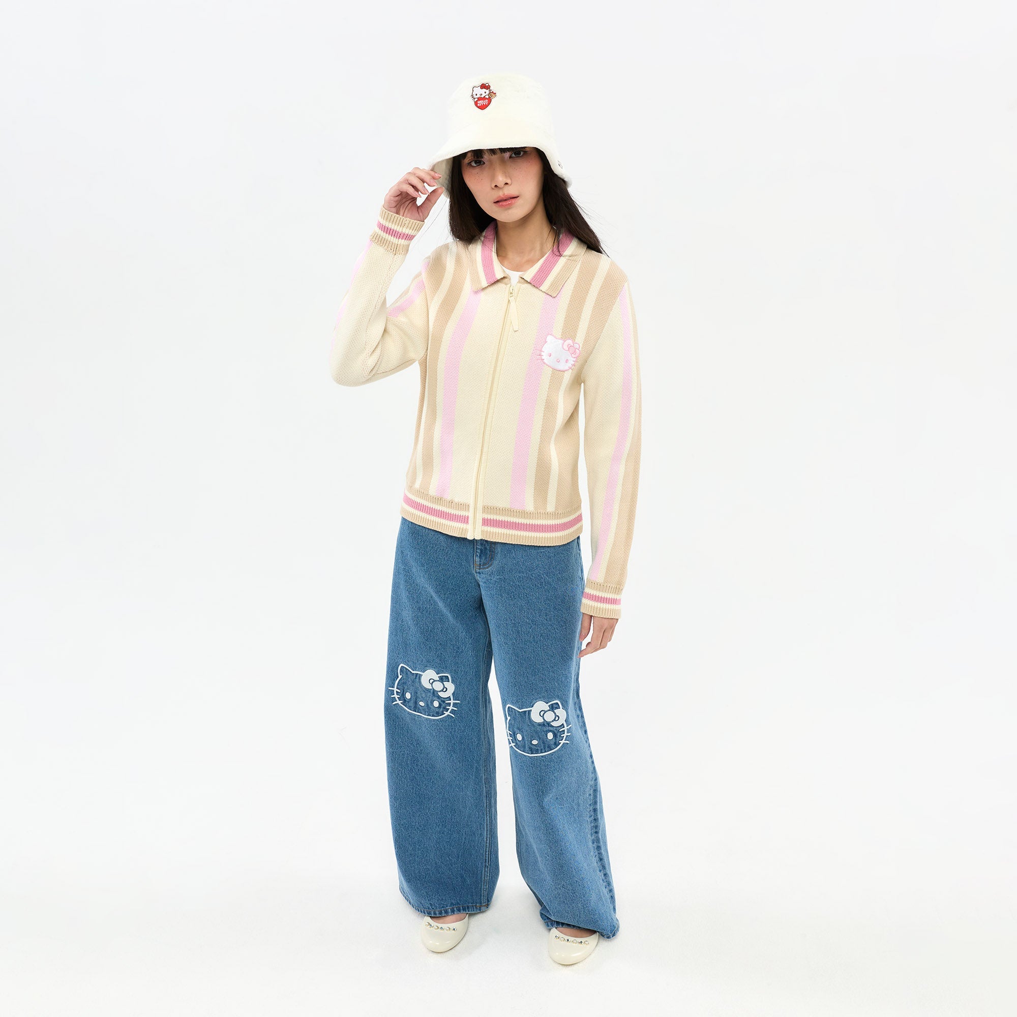 เสื้อแจ็กเก็ตผ้าถักลายทาง Hello Kitty Multi Color