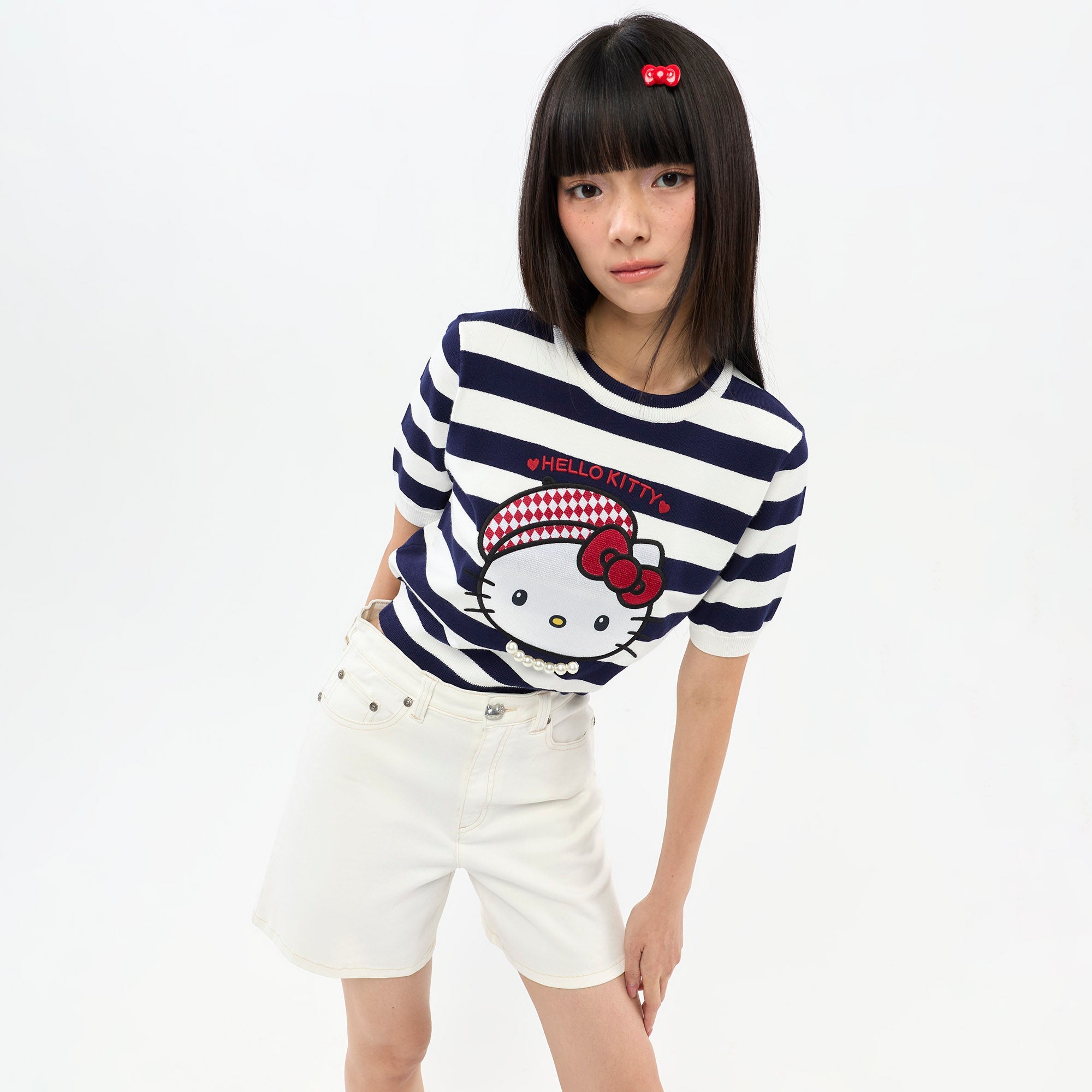 เสื้อยืดผ้าถักลายทาง Hello Kitty Multi Color