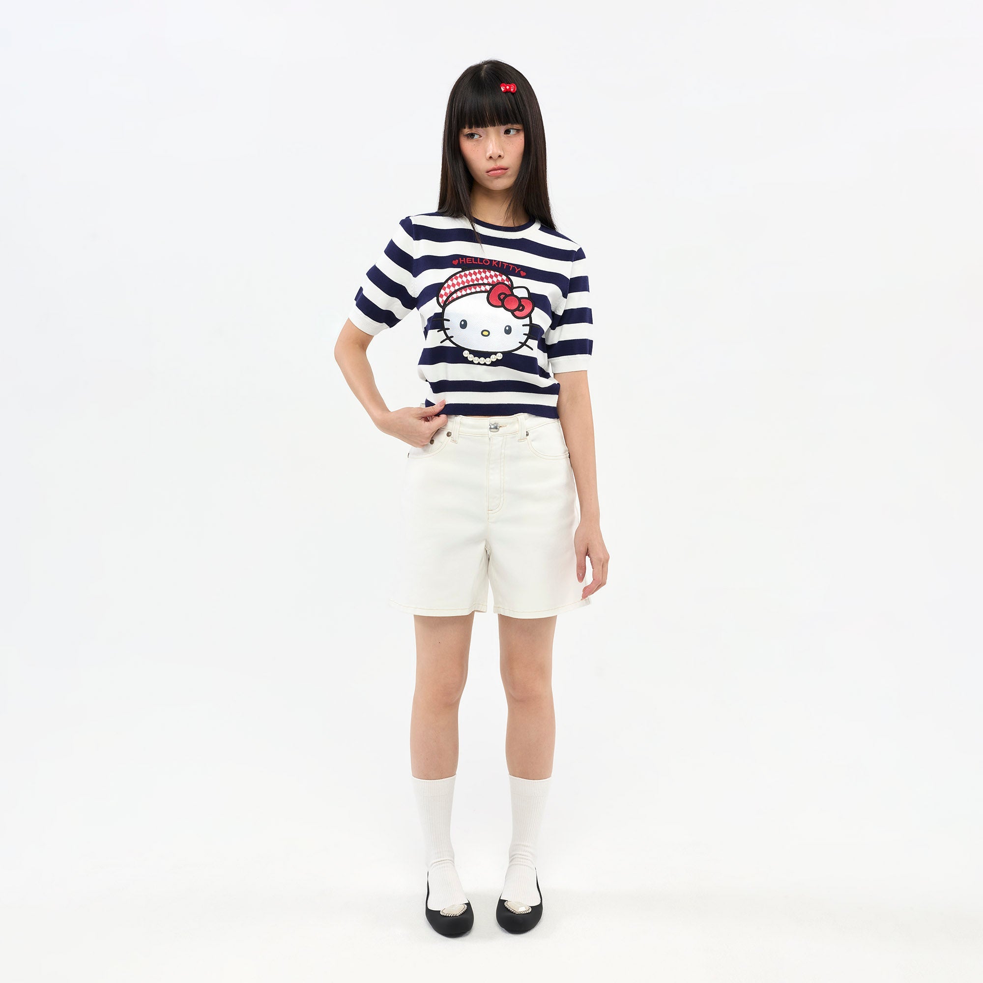 เสื้อยืดผ้าถักลายทาง Hello Kitty Multi Color