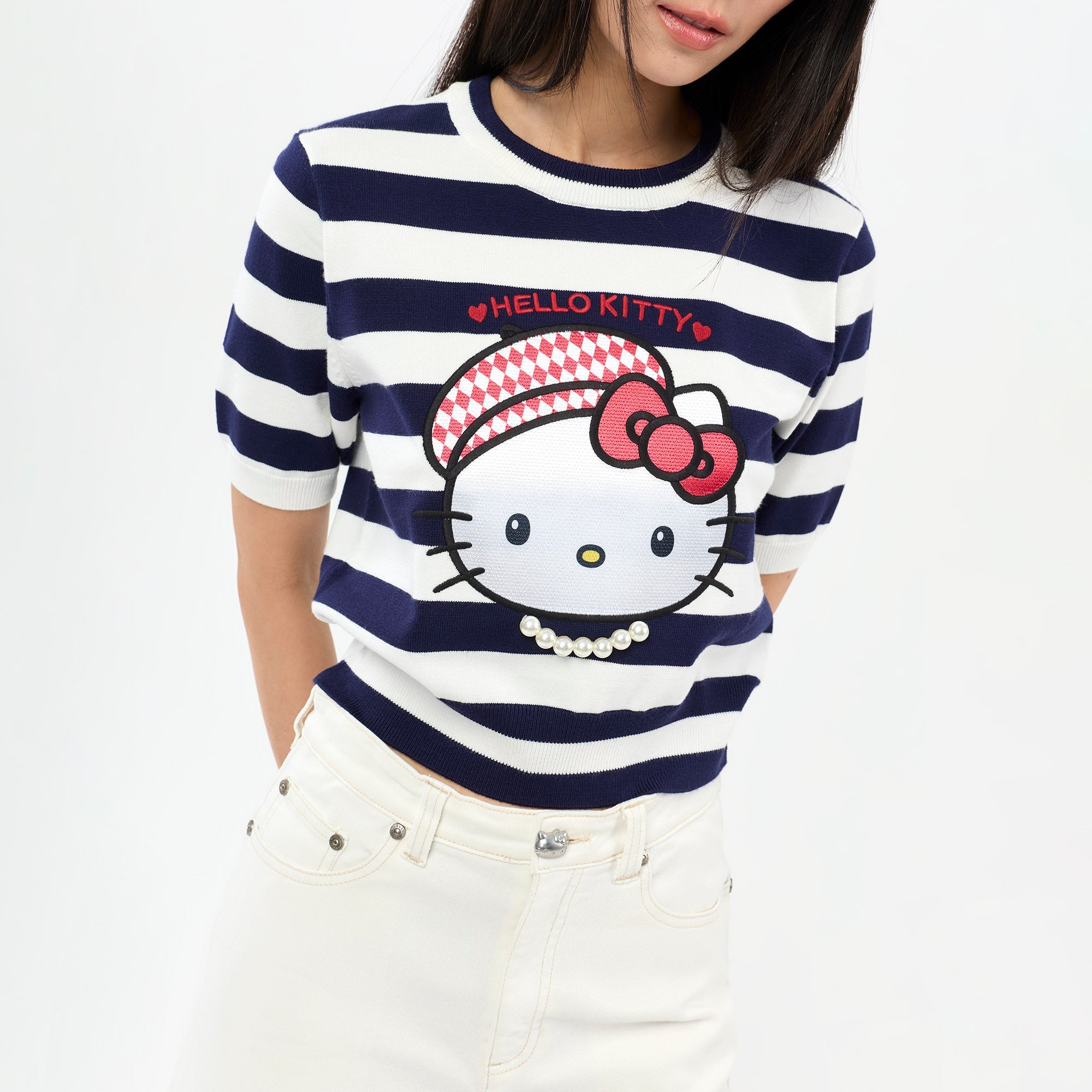 เสื้อยืดผ้าถักลายทาง Hello Kitty Multi Color