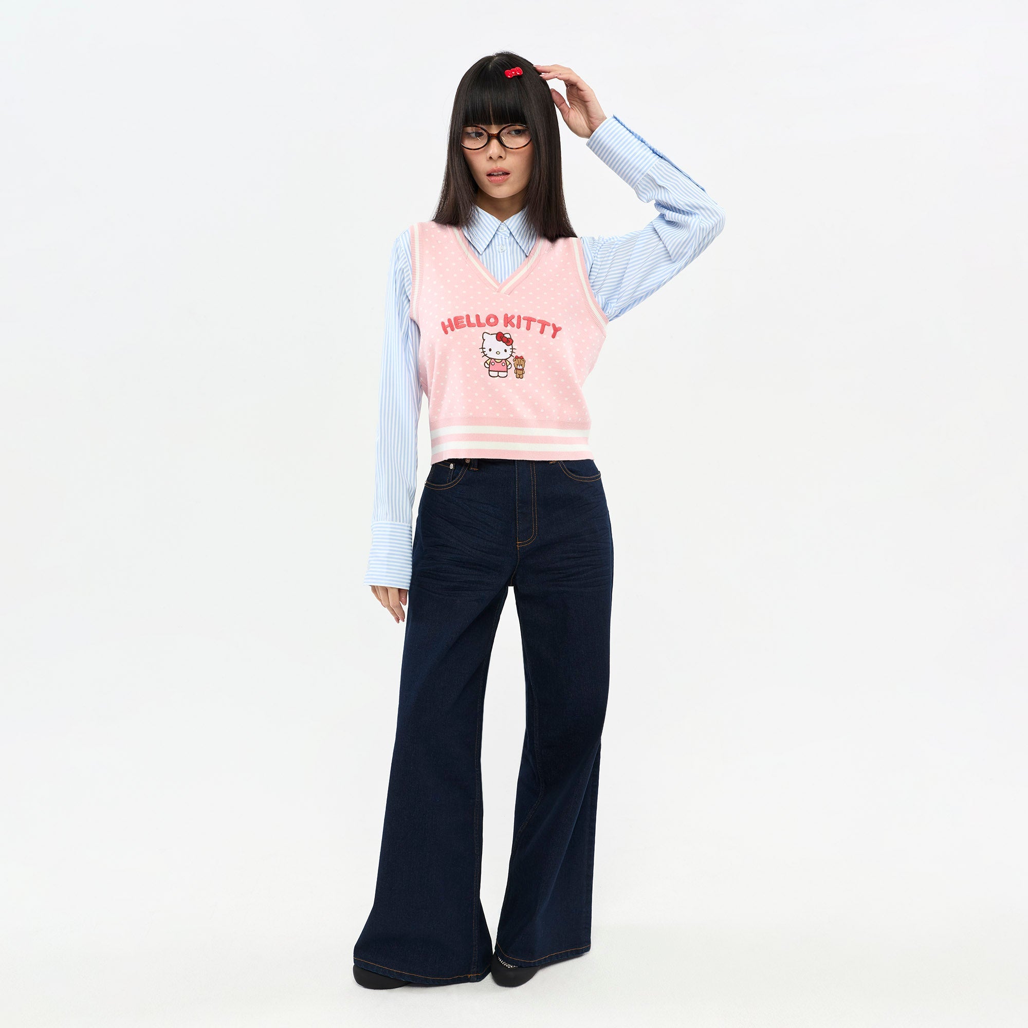 กางเกงยีนส์ขากว้าง Hello Kitty Blue