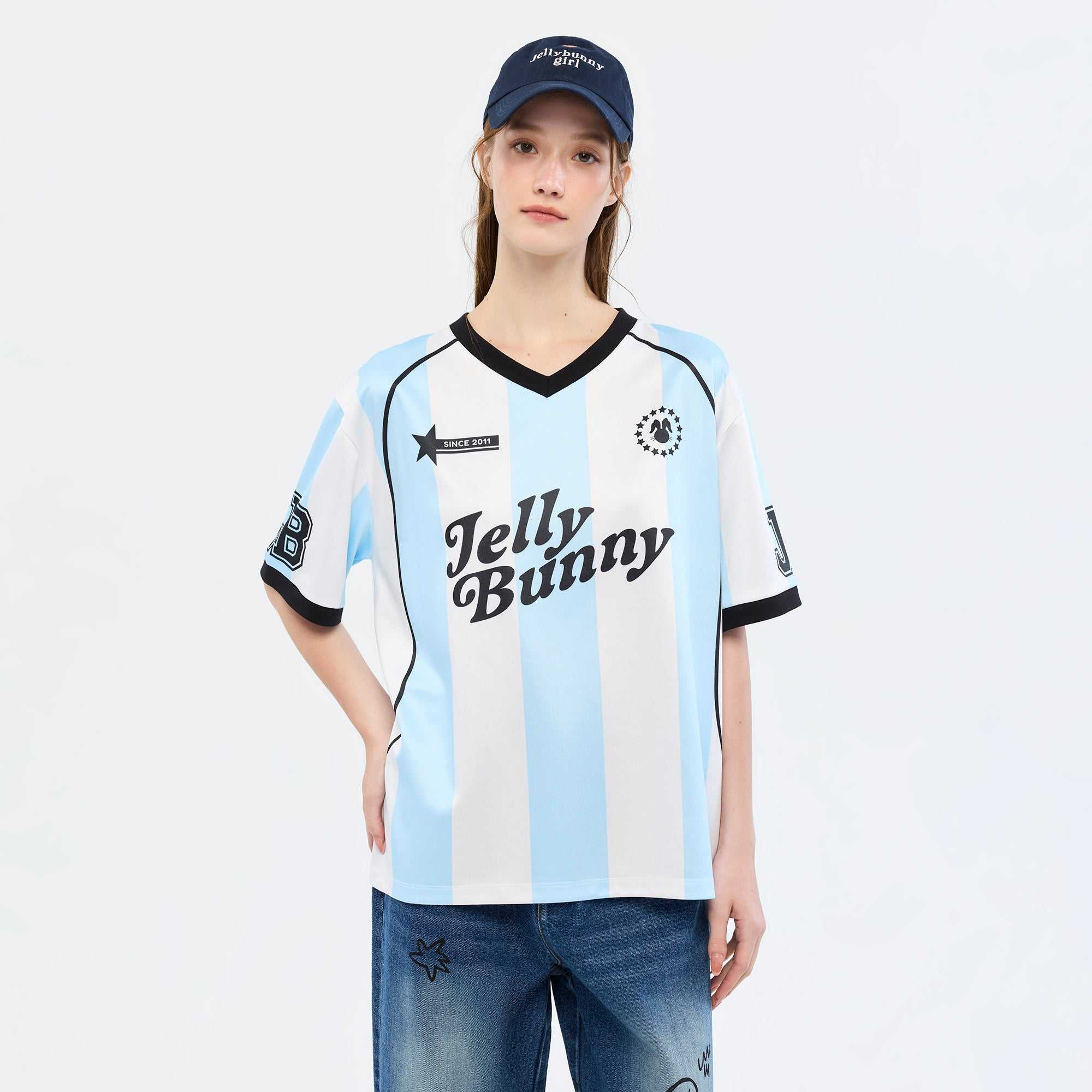 เสื้อยืดแขนสั้นลายทางสไตล์ฟุตบอล