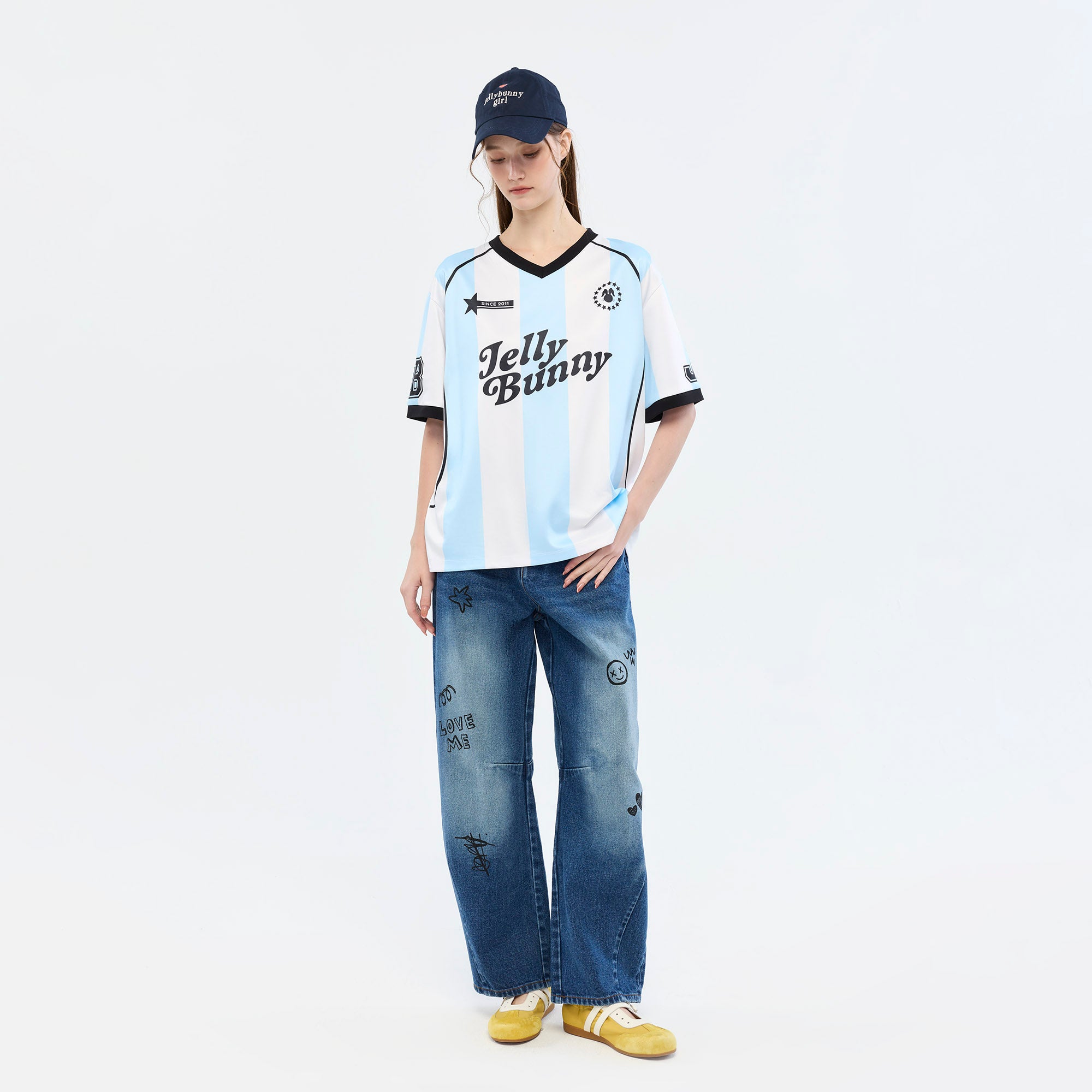 เสื้อยืดแขนสั้นลายทางสไตล์ฟุตบอล
