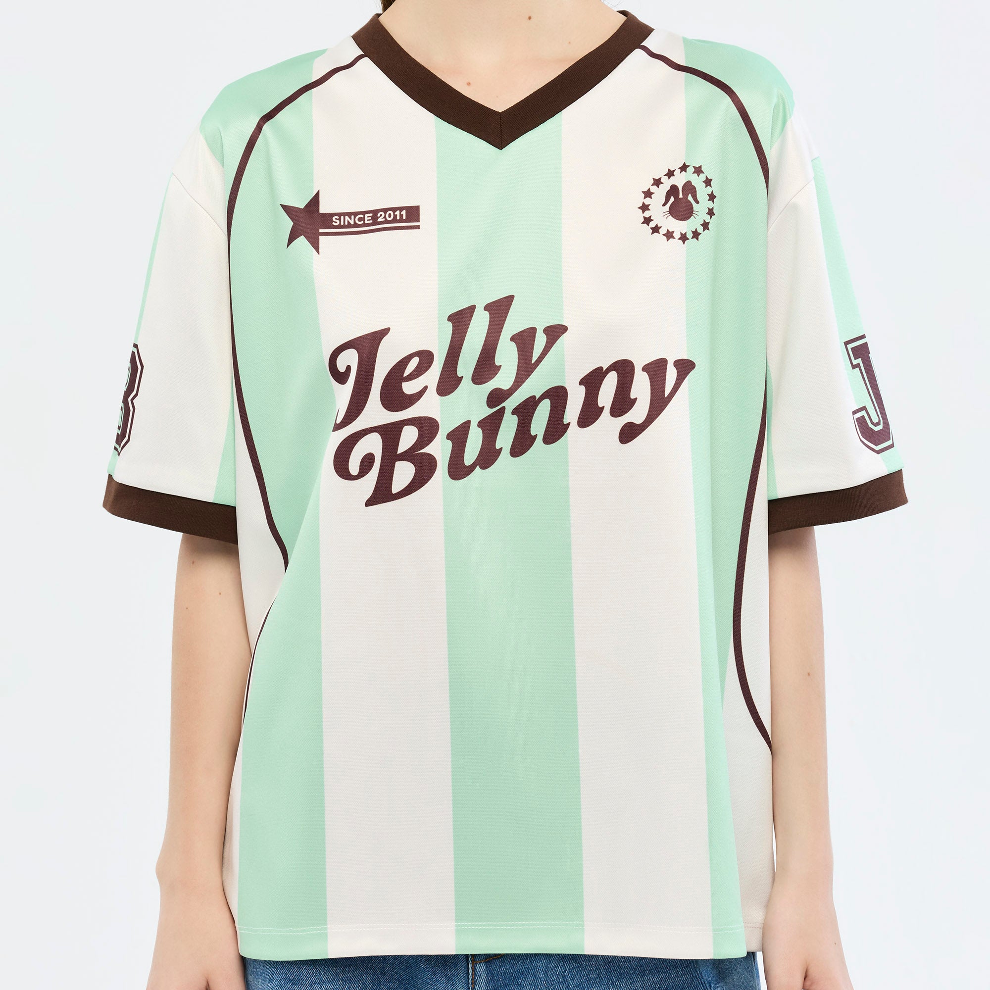 เสื้อยืดแขนสั้นลายทางสไตล์ฟุตบอล