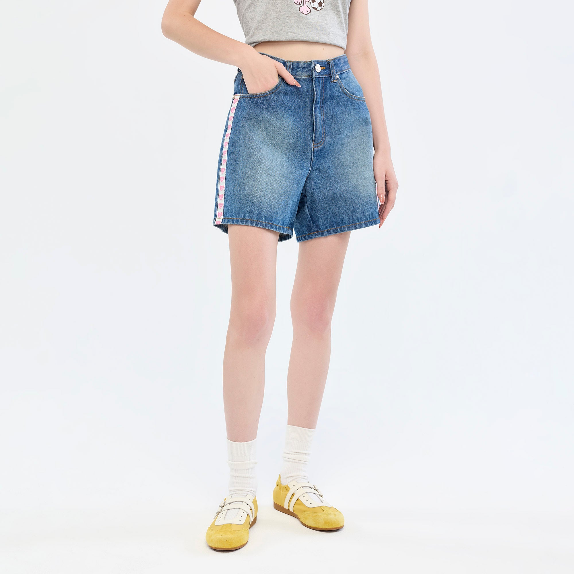 Logo Tape Denim Shorts Blue
