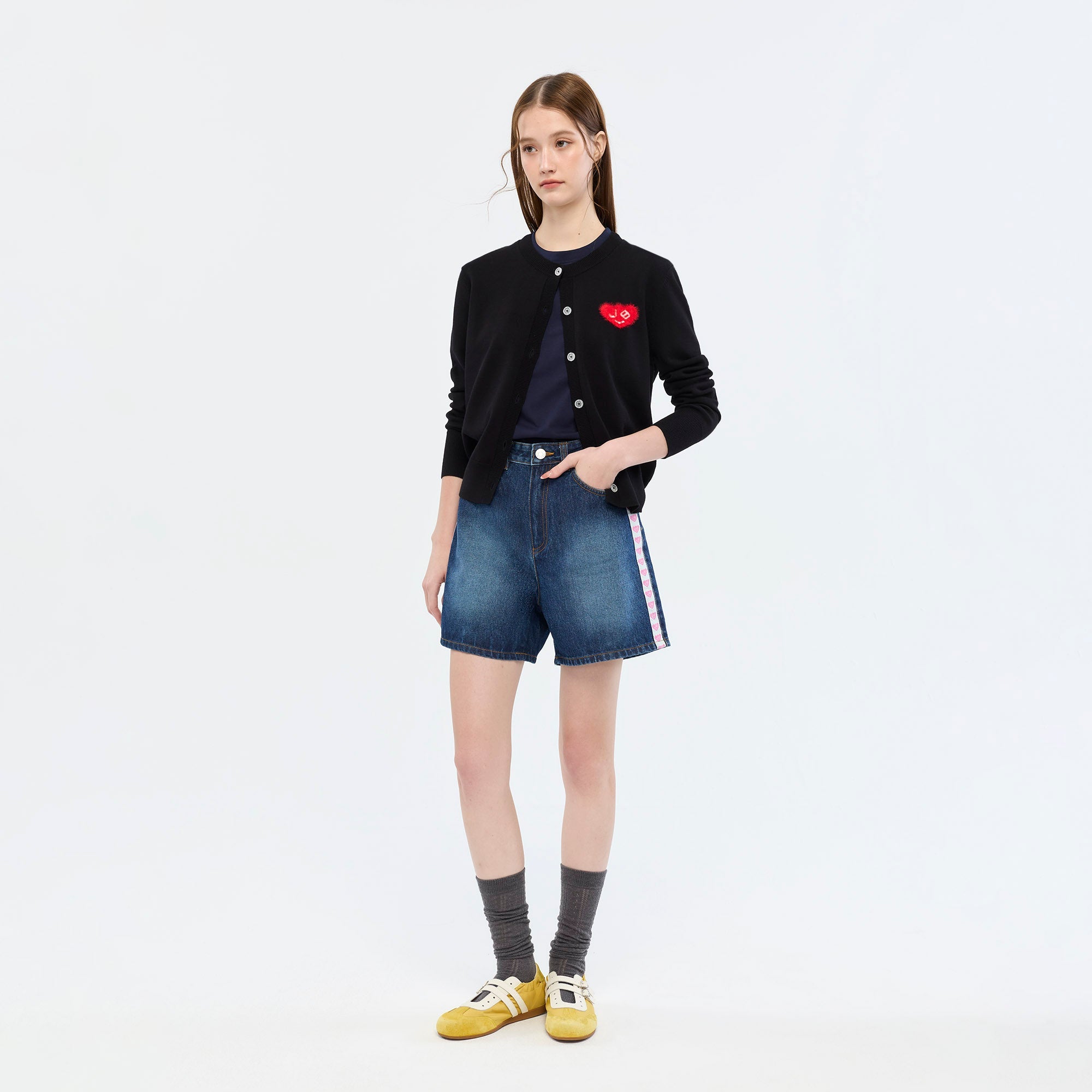 Logo Tape Denim Shorts Navy