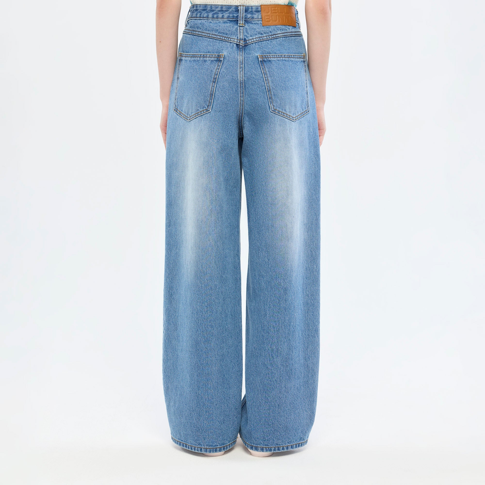 Logo Tape Wide Leg Jeans Blue