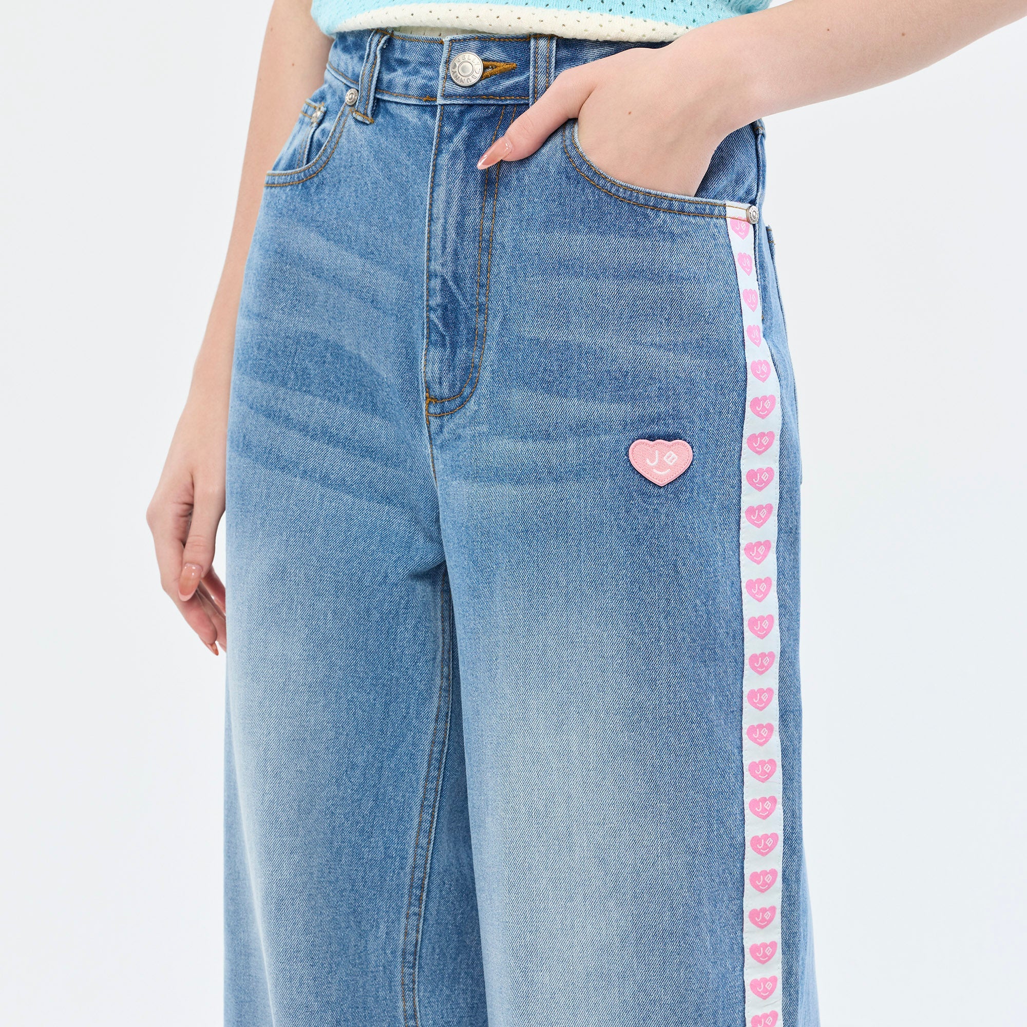 Logo Tape Wide Leg Jeans Blue