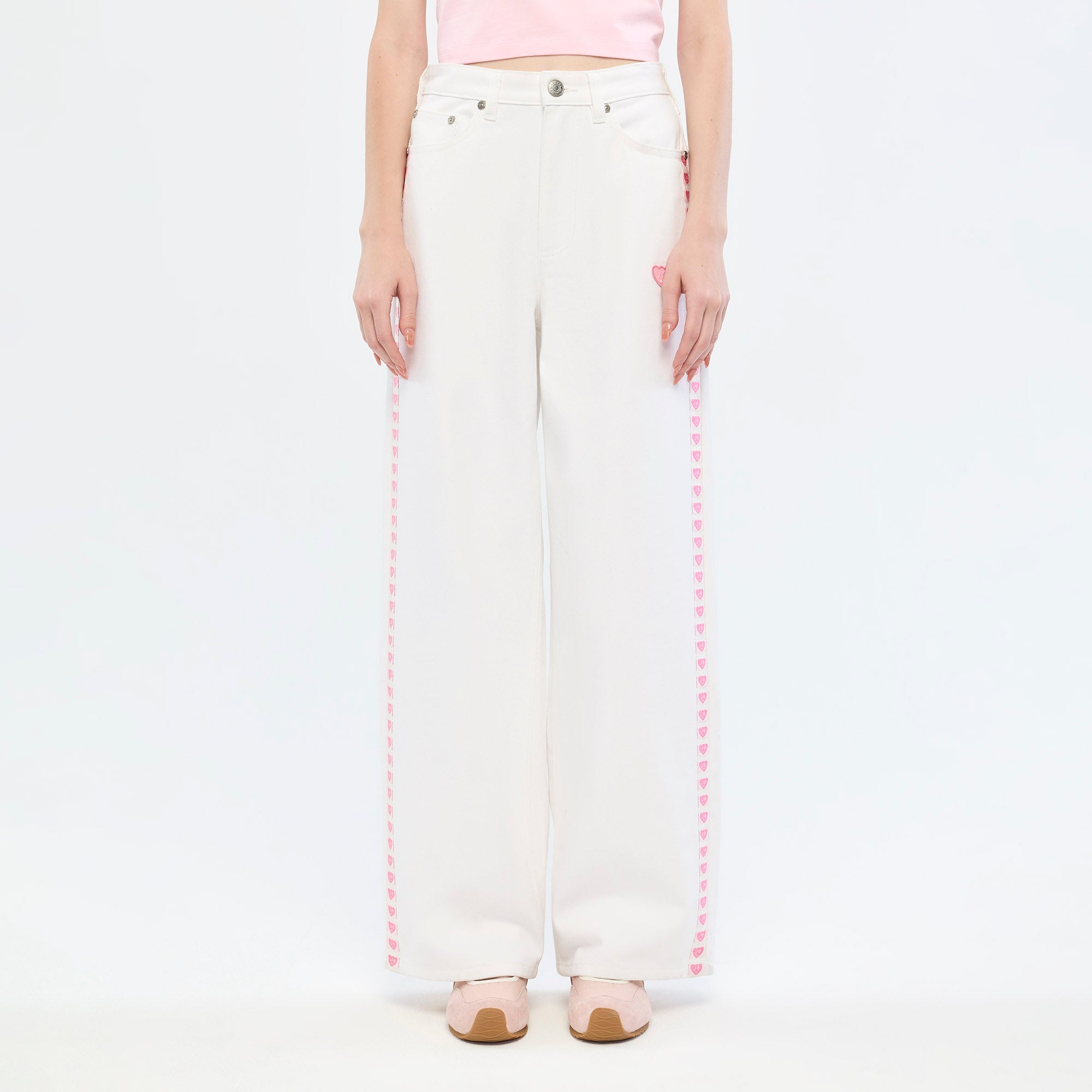 Logo Tape Wide Leg Jeans White
