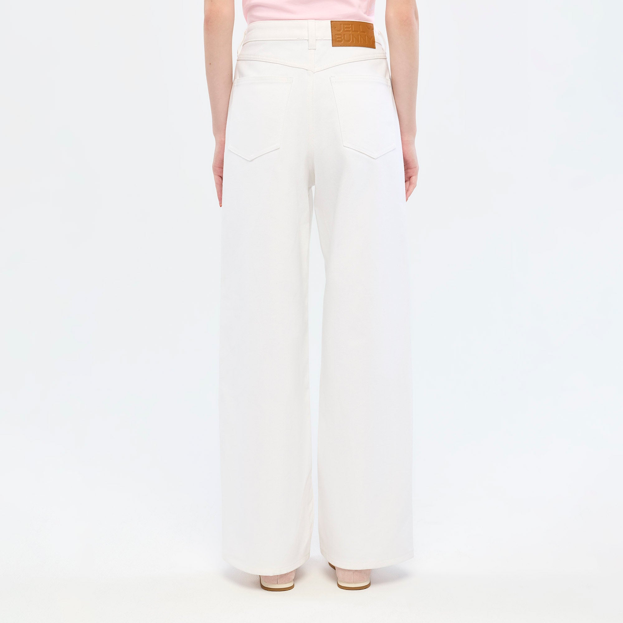 Logo Tape Wide Leg Jeans White