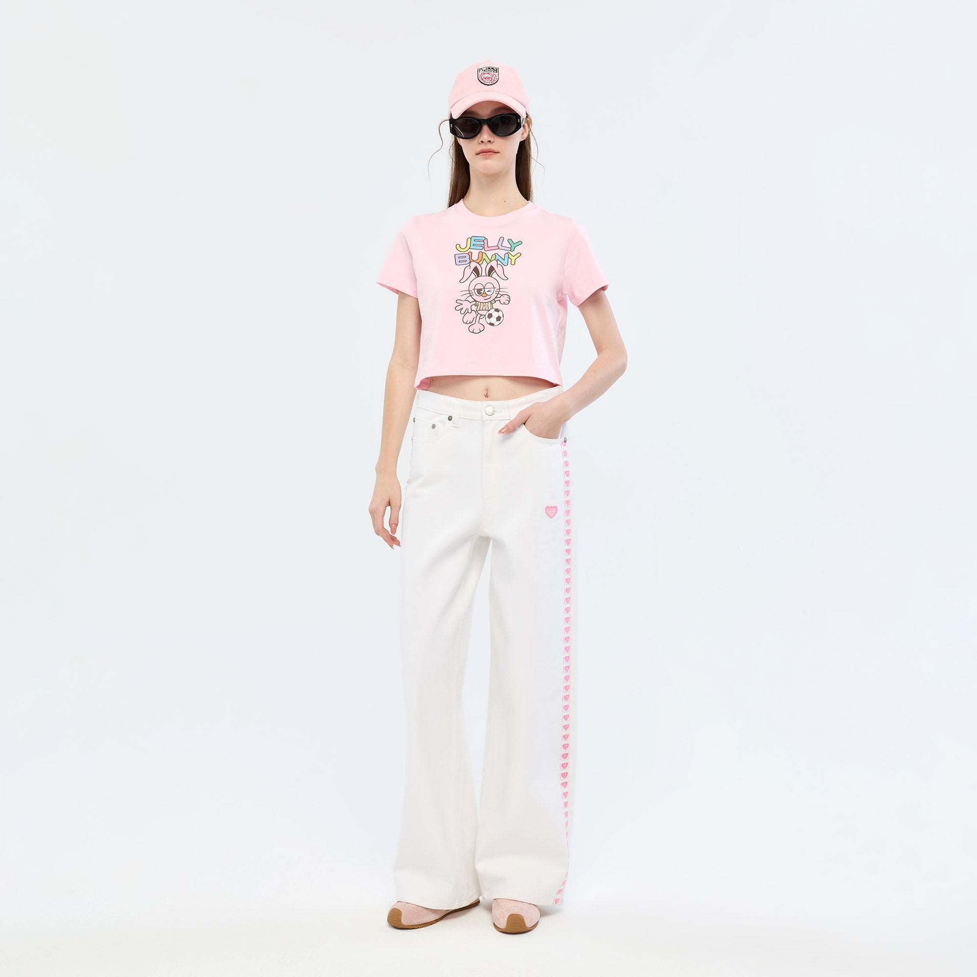 Logo Tape Wide Leg Jeans White