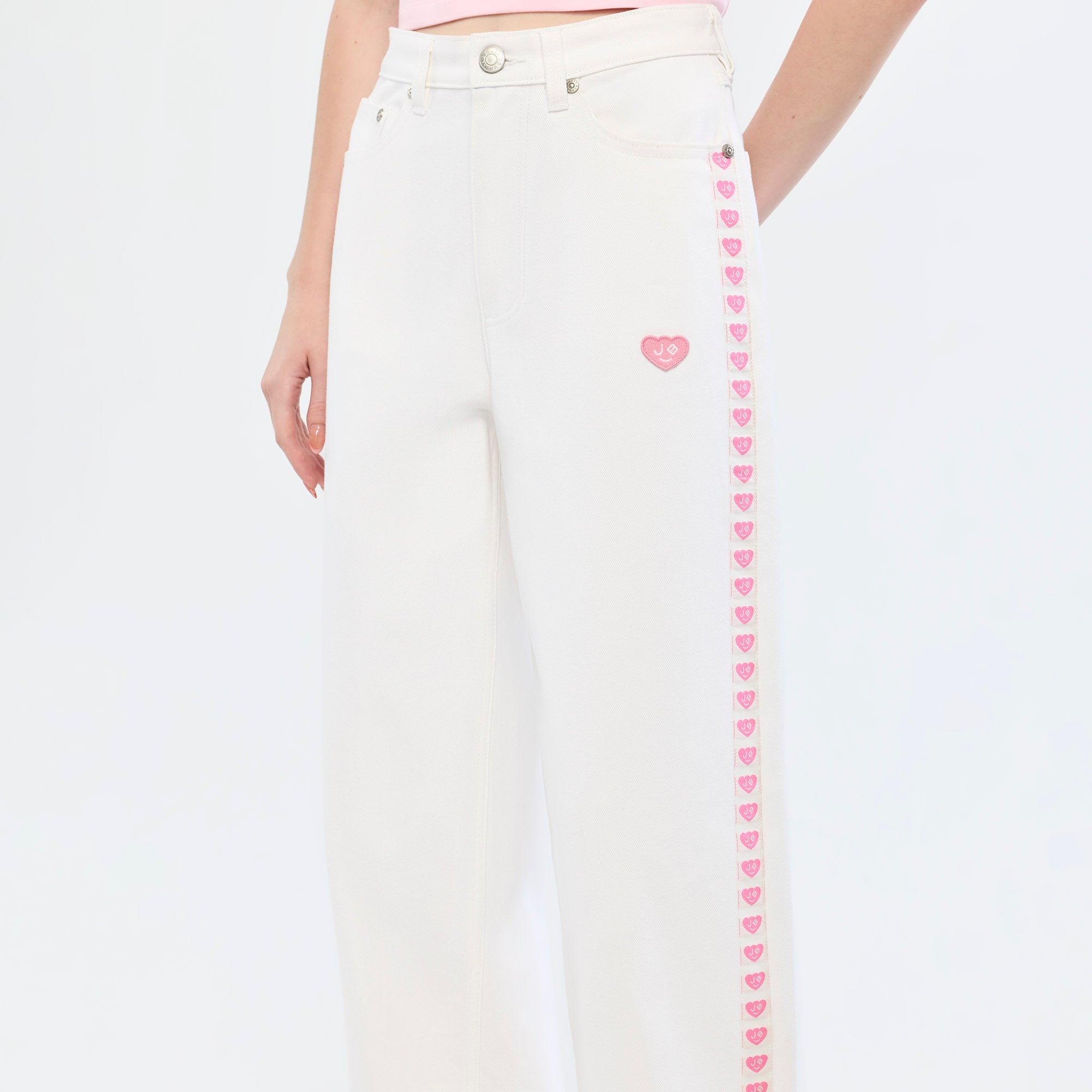 Logo Tape Wide Leg Jeans White