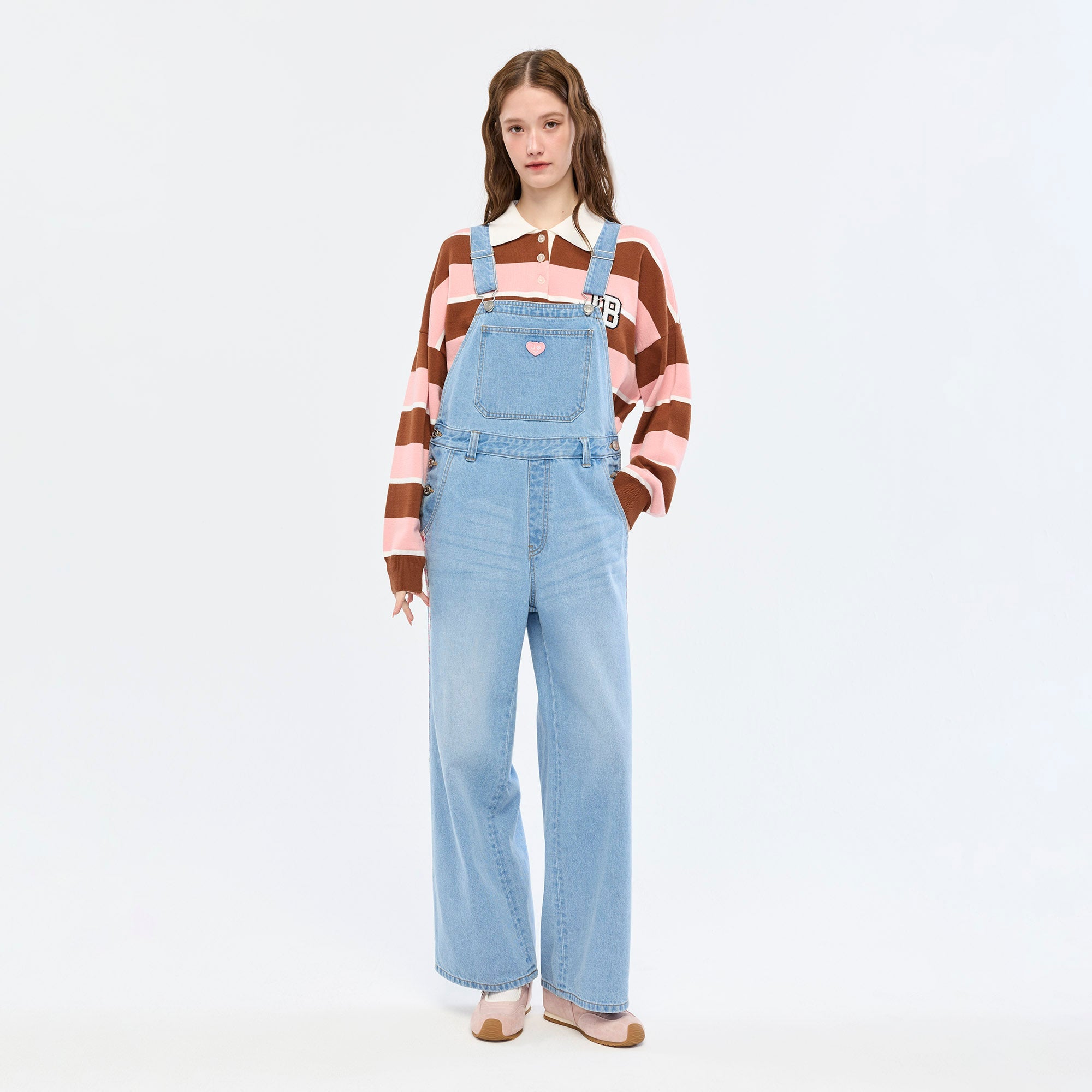 Logo Tape Denim Overalls Blue