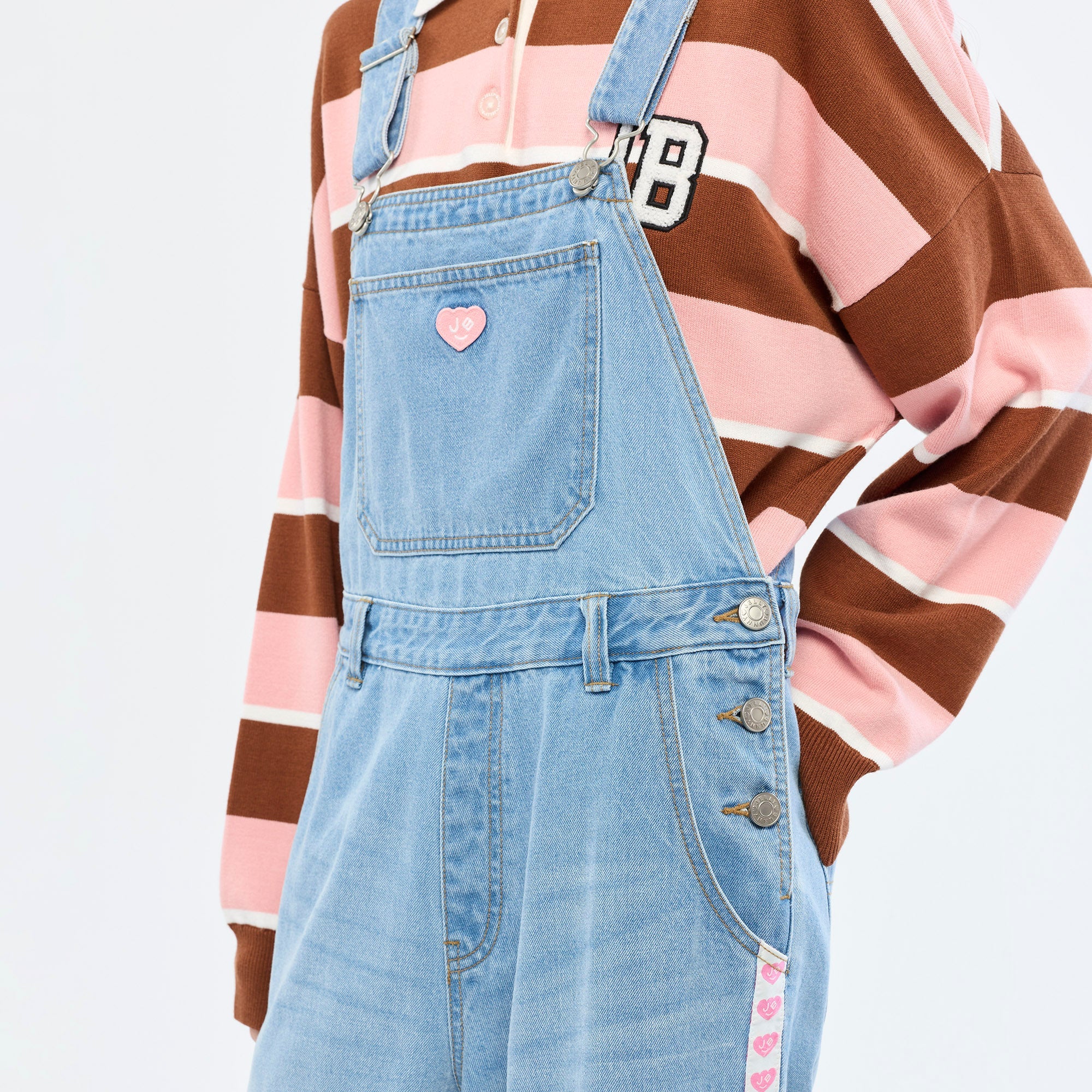 Logo Tape Denim Overalls Blue