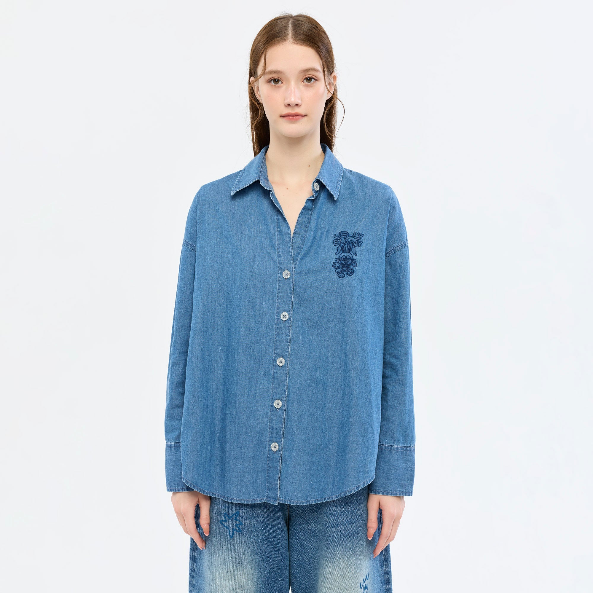 Jeremy Embroidered Denim Shirt Blue