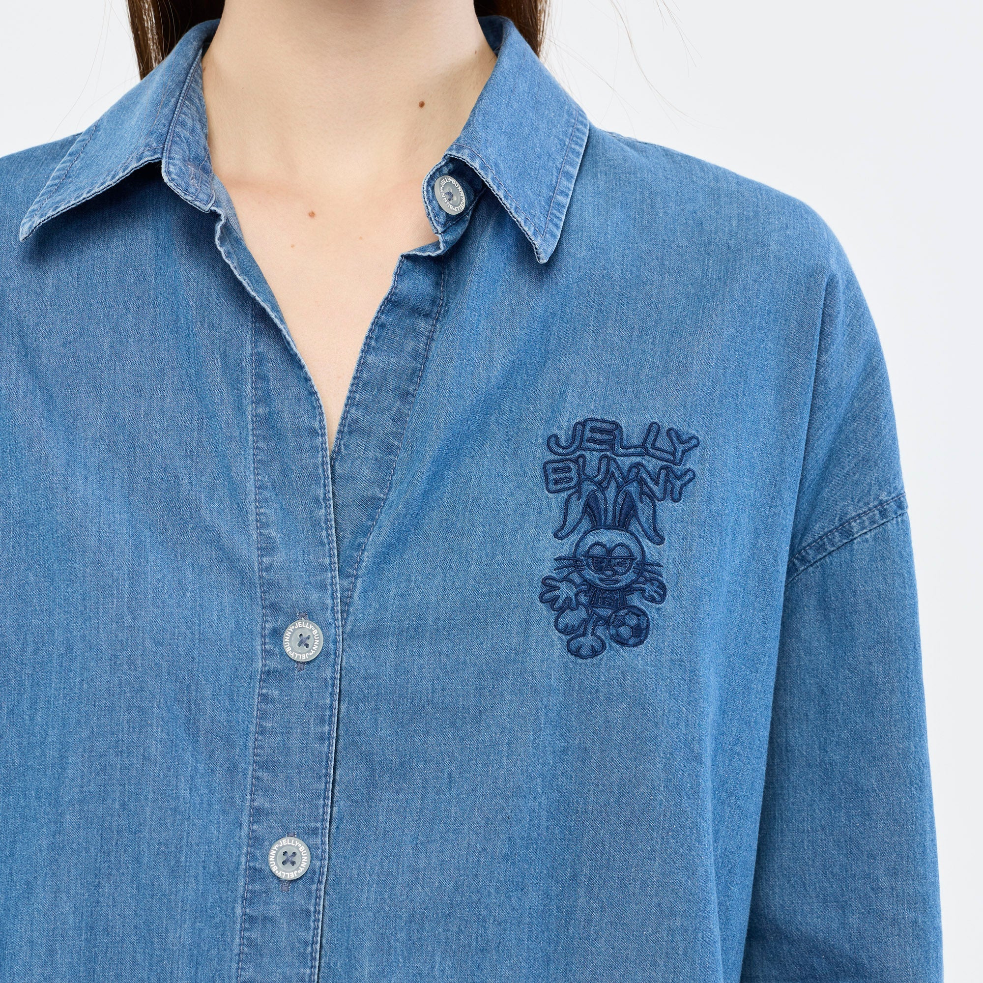 Jeremy Embroidered Denim Shirt Blue
