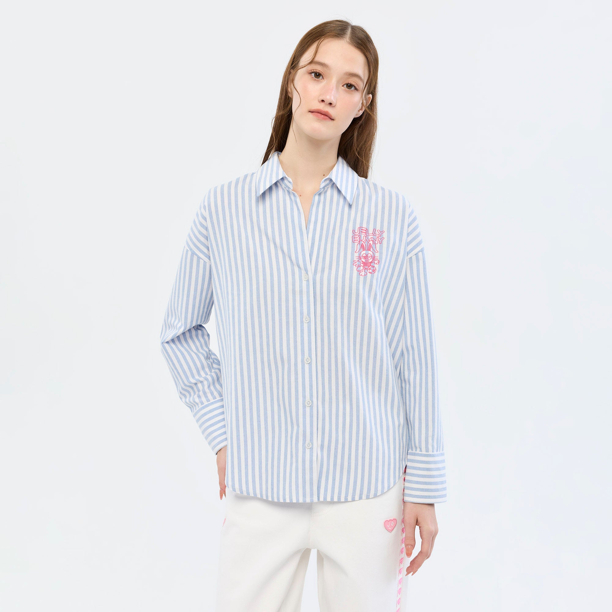 Jeremy Embroidered Denim Shirt Striped Blue