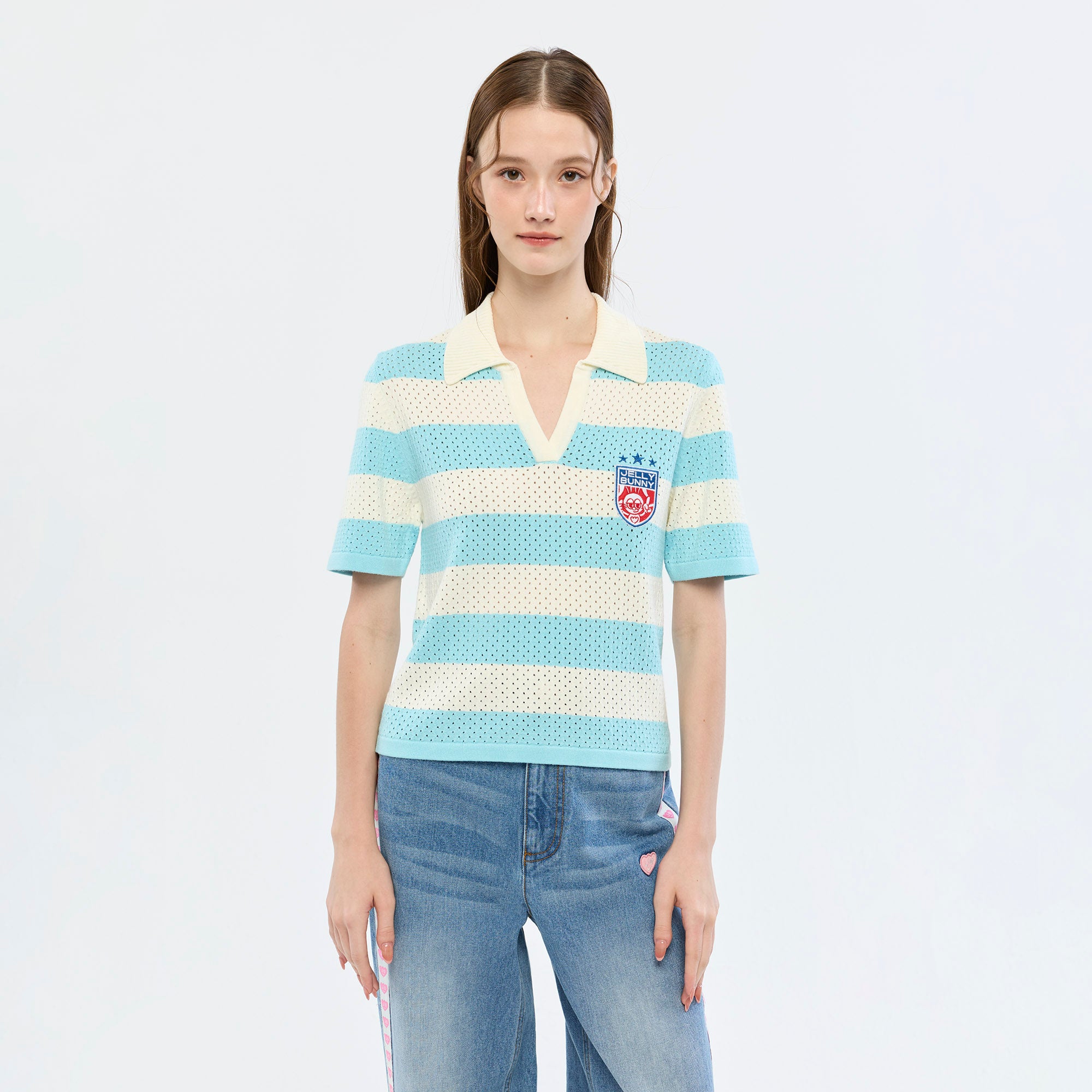 เสื้อโปโลผ้าตาข่ายลายทาง