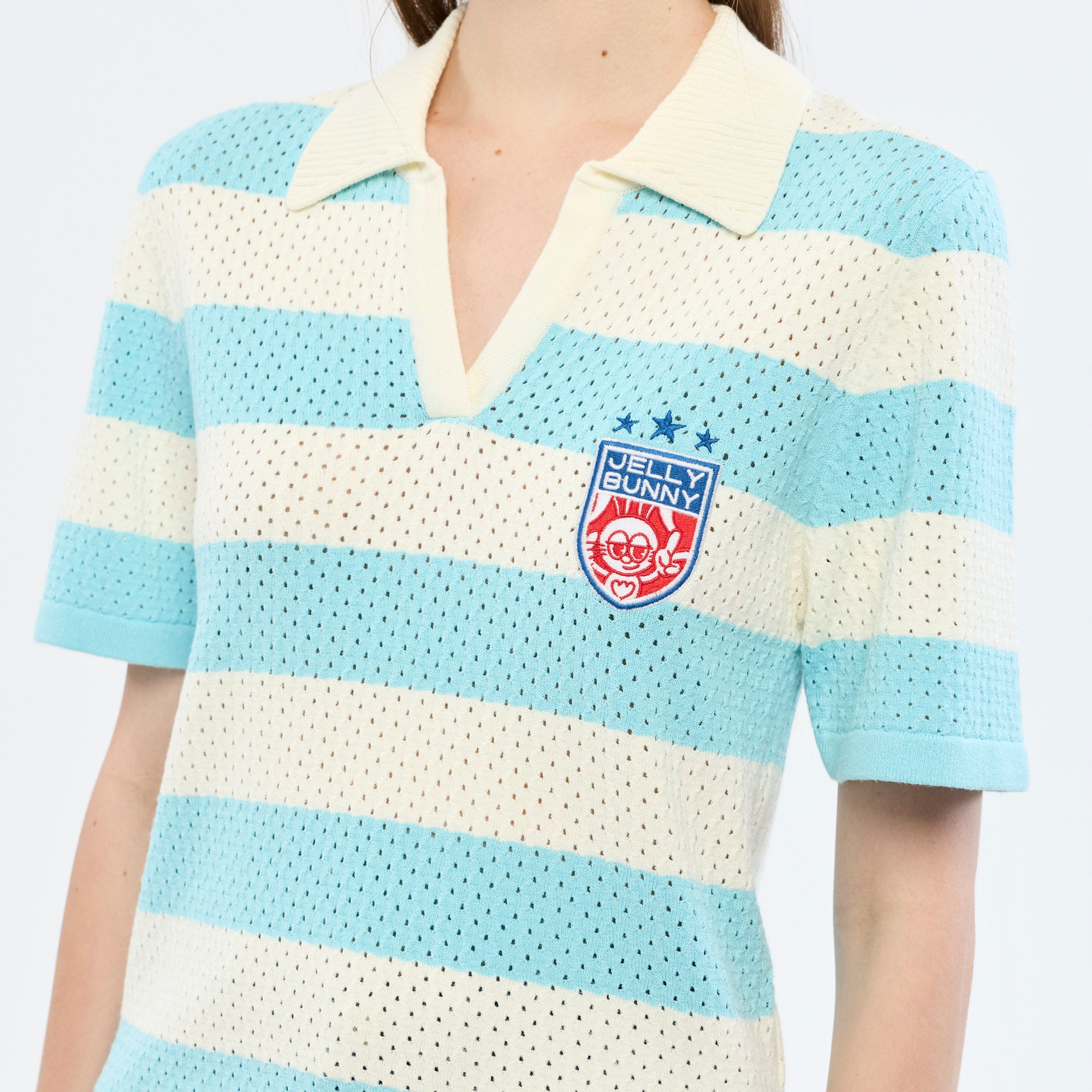 เสื้อโปโลผ้าตาข่ายลายทาง