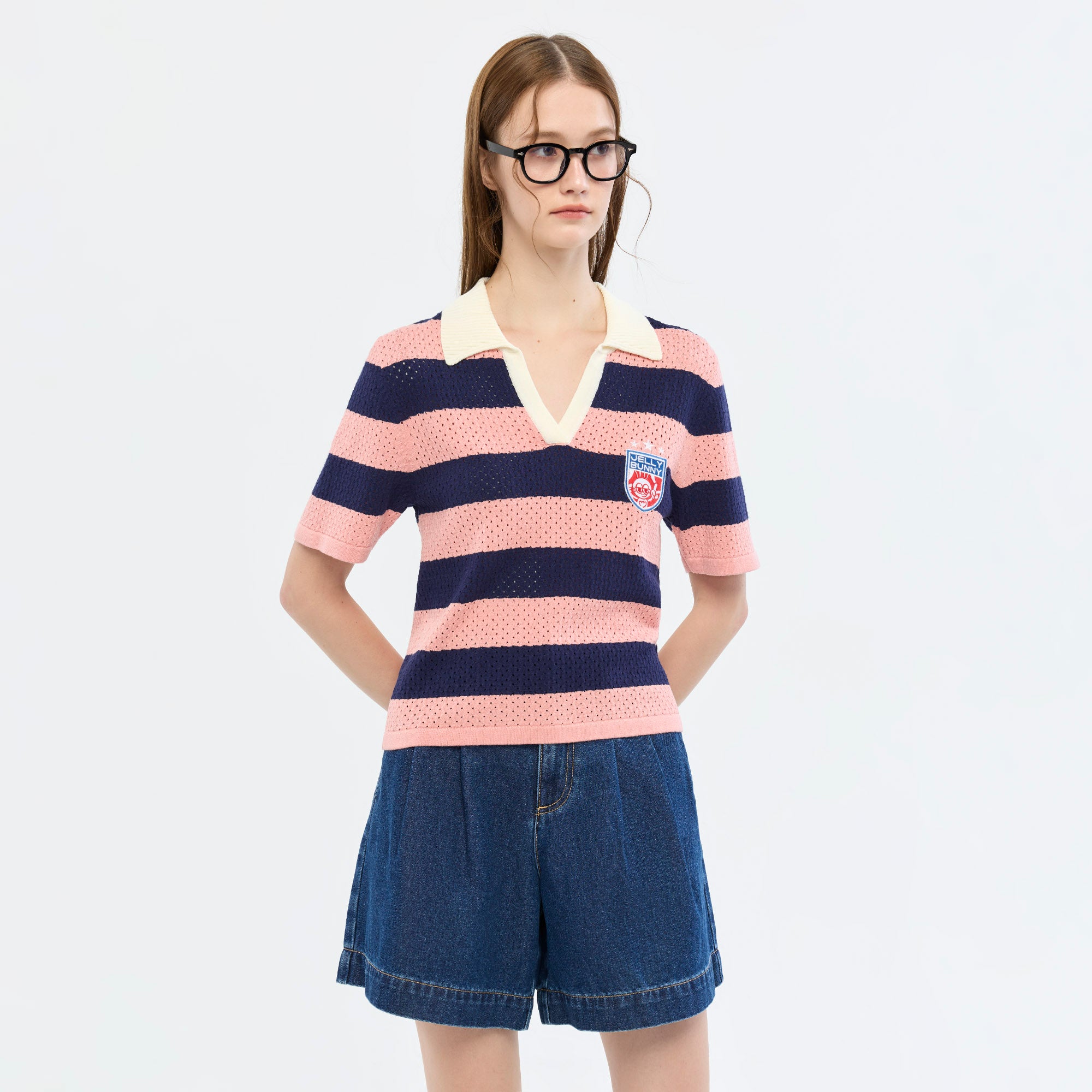 เสื้อโปโลผ้าตาข่ายลายทาง