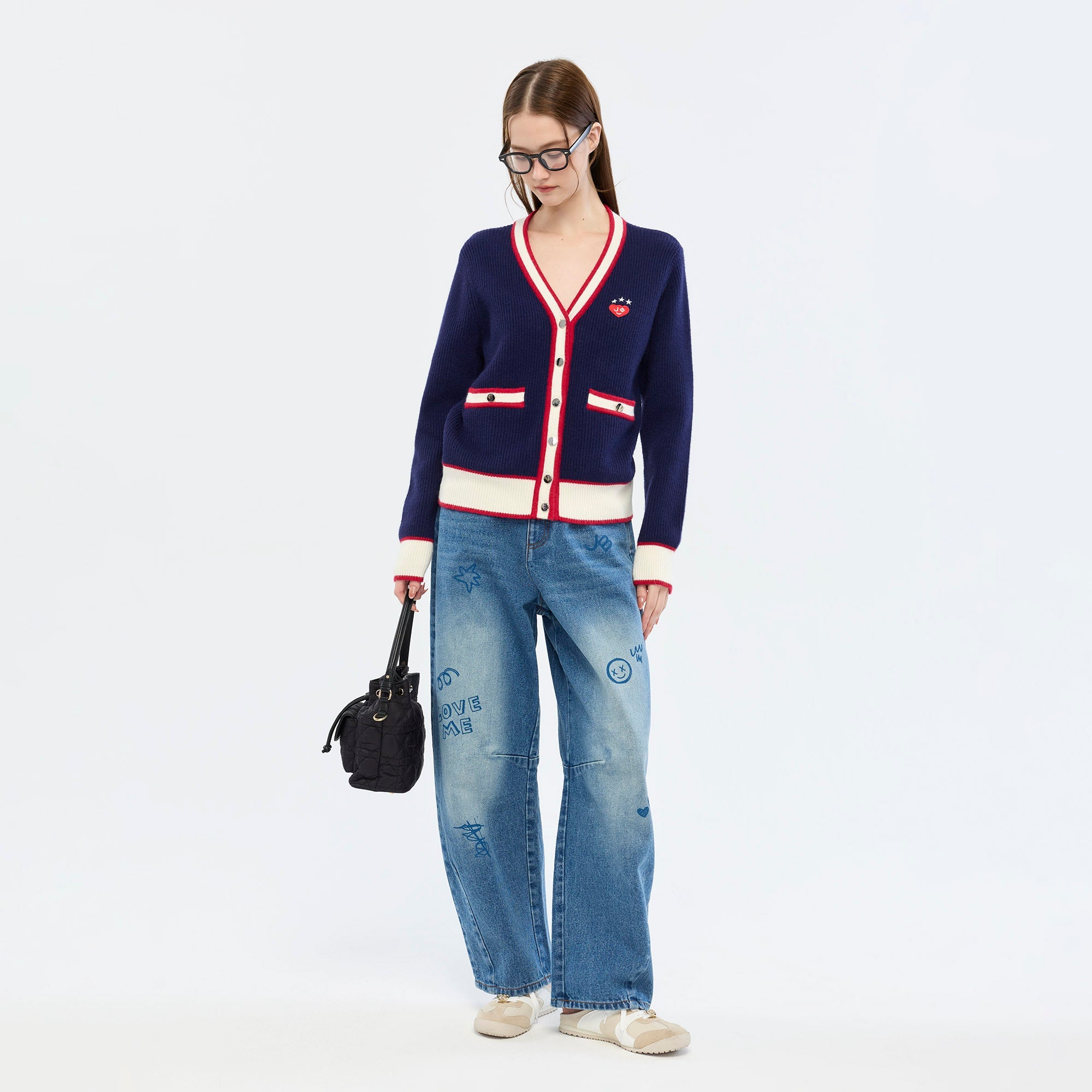 Jeremy Contrast Trim Cardigan
 Navy