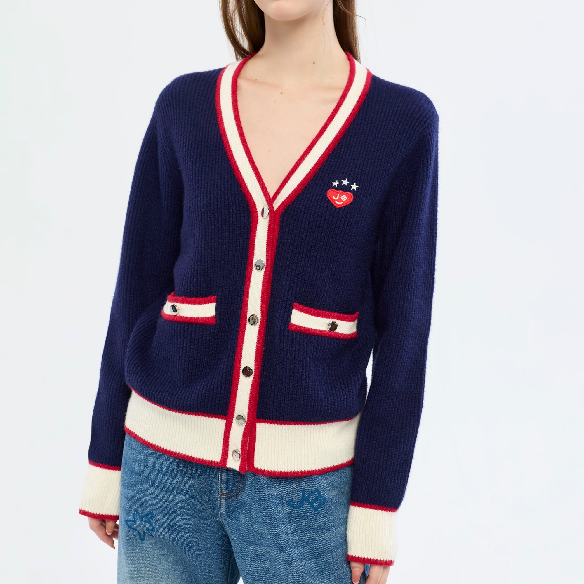 Jeremy Contrast Trim Cardigan
 Navy