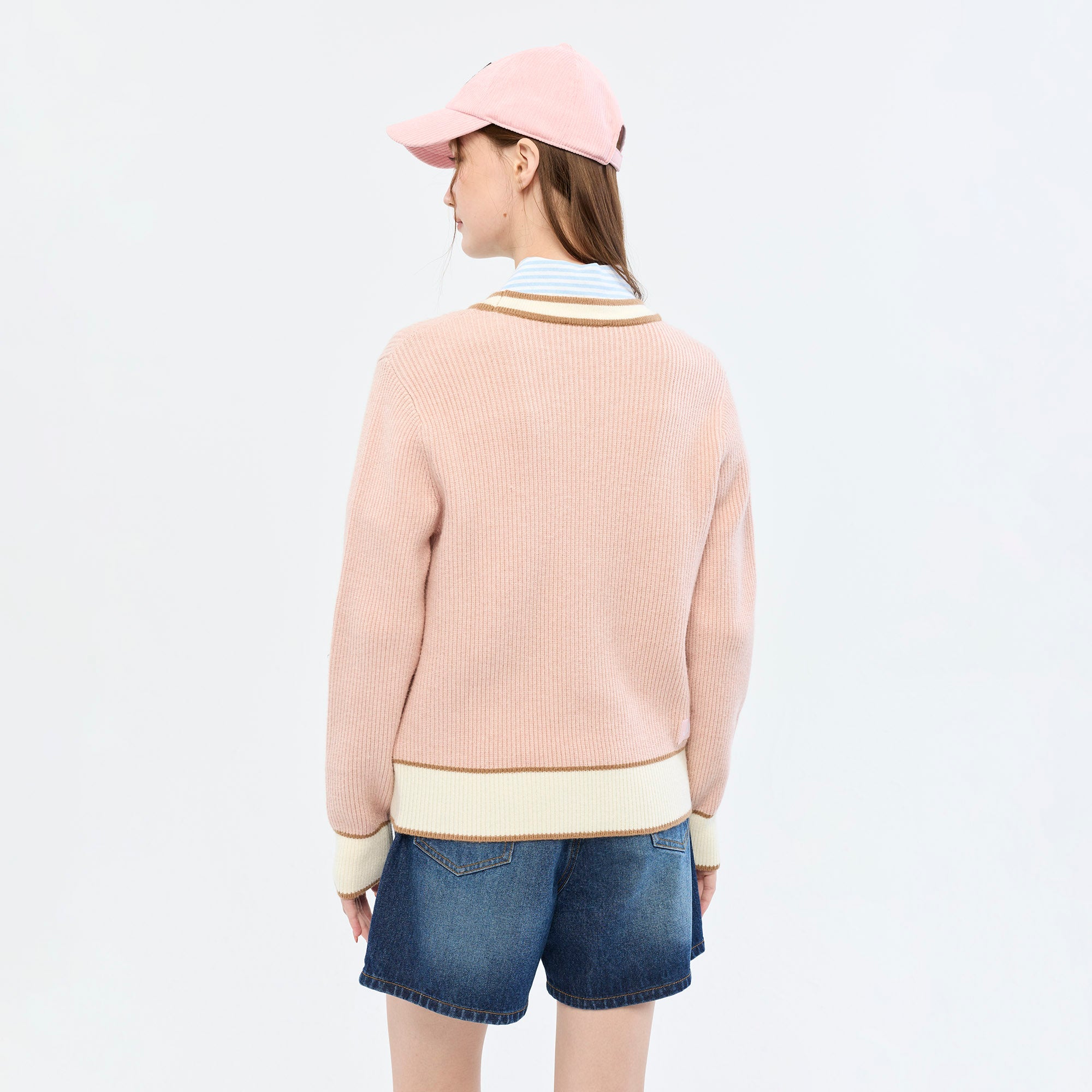Jeremy Contrast Trim Cardigan
 Pink